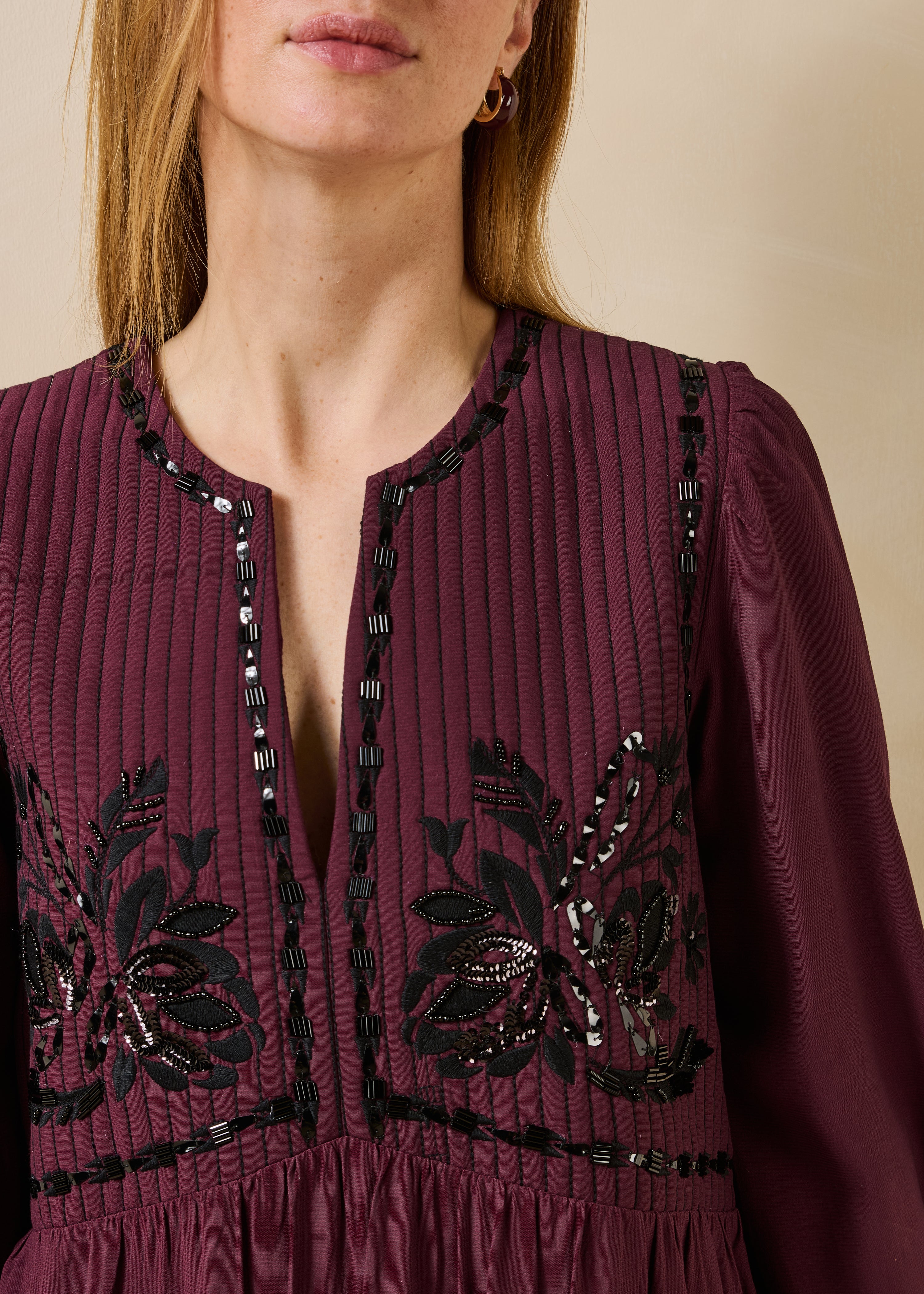 la-f-e-marabout-e-garabi-maxikleid-bordeaux-schwarz-v-ausschnitt image 6