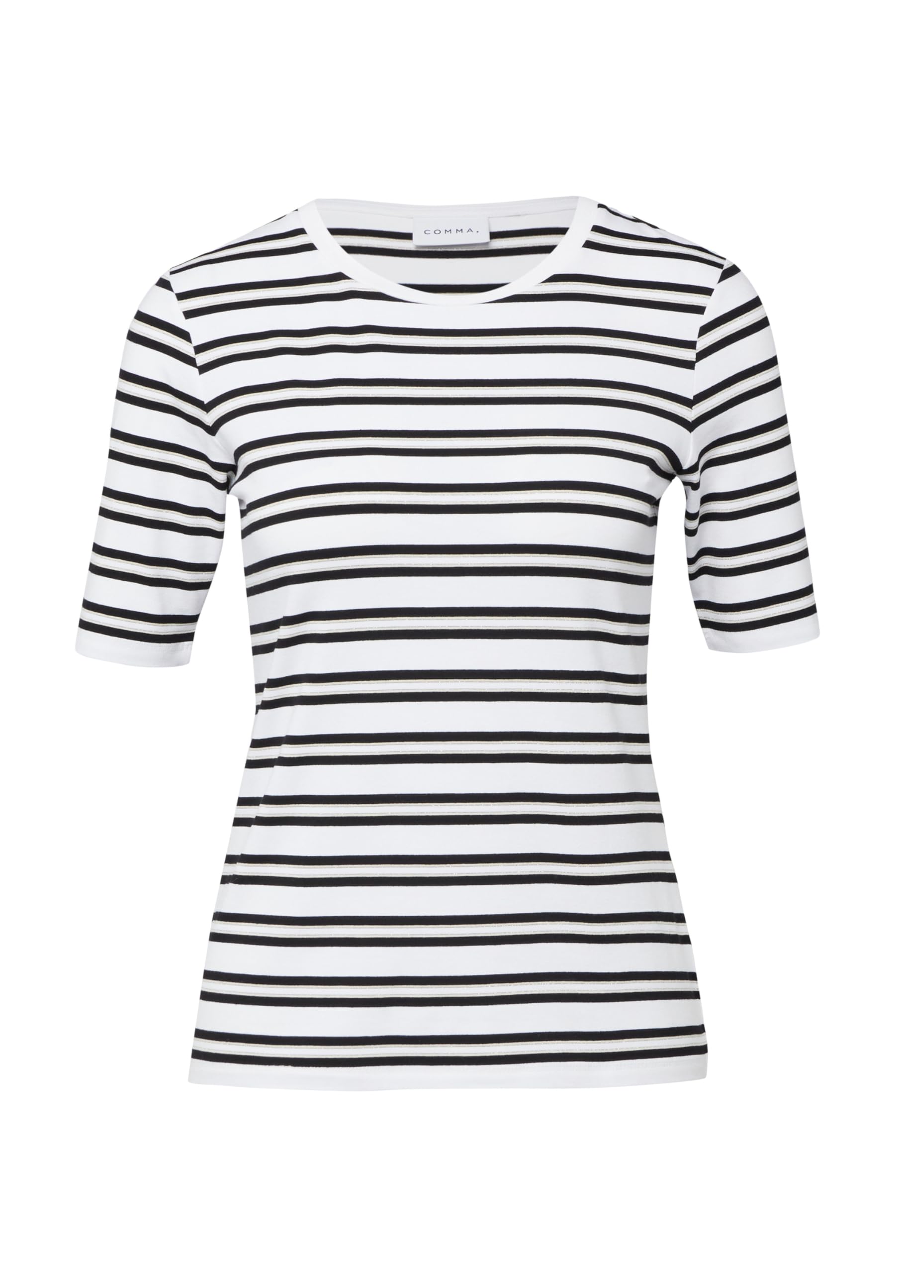 comma-tops-slim-fit-streifen-t-shirt-rundhals-grey-black image 3