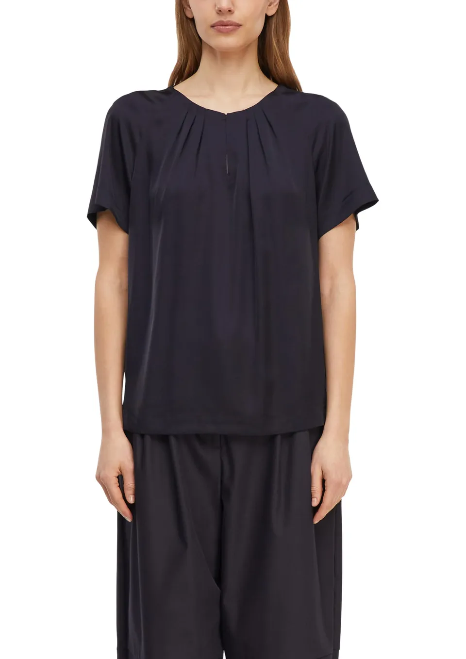 comma-baumwollbluse-damen-kurzarm-mit-faltenfront image 1