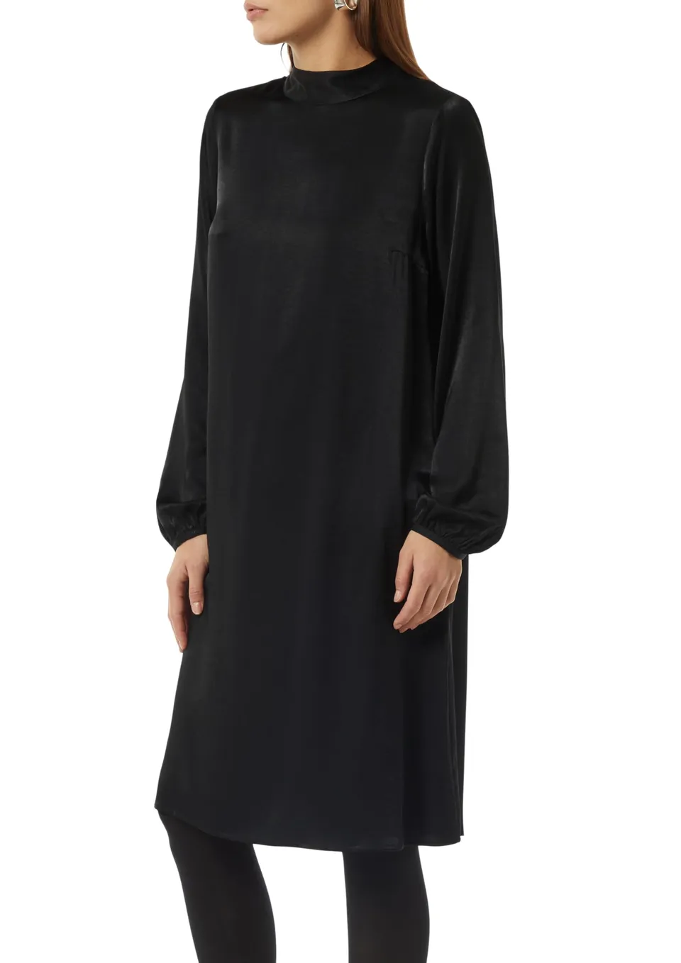 comma-viskosemix-kleid-mit-bindedetail-web-kleid-t-rkisblau image 1