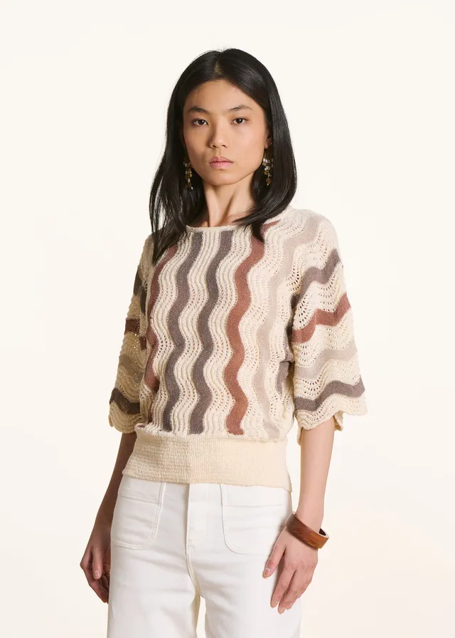 la-f-e-marabout-e-floria-pullover-ecru-taupe-gestreift-3-4-arm image 1