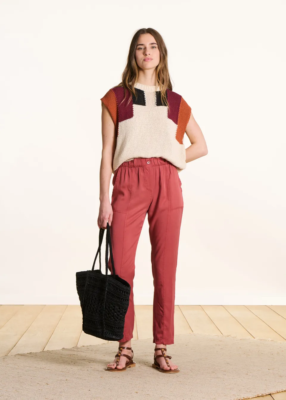 la-f-e-marabout-e-pantalons-hose-rot-lyocell-gummibund image 1