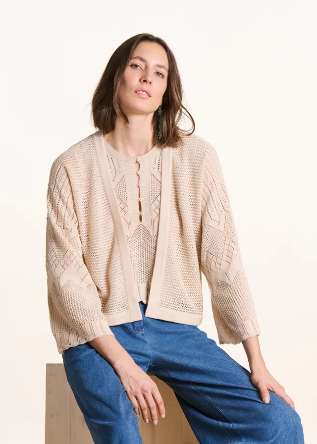 la-f-e-marabout-e-franka-cardigan-beige-lochstrick-kurz image 1