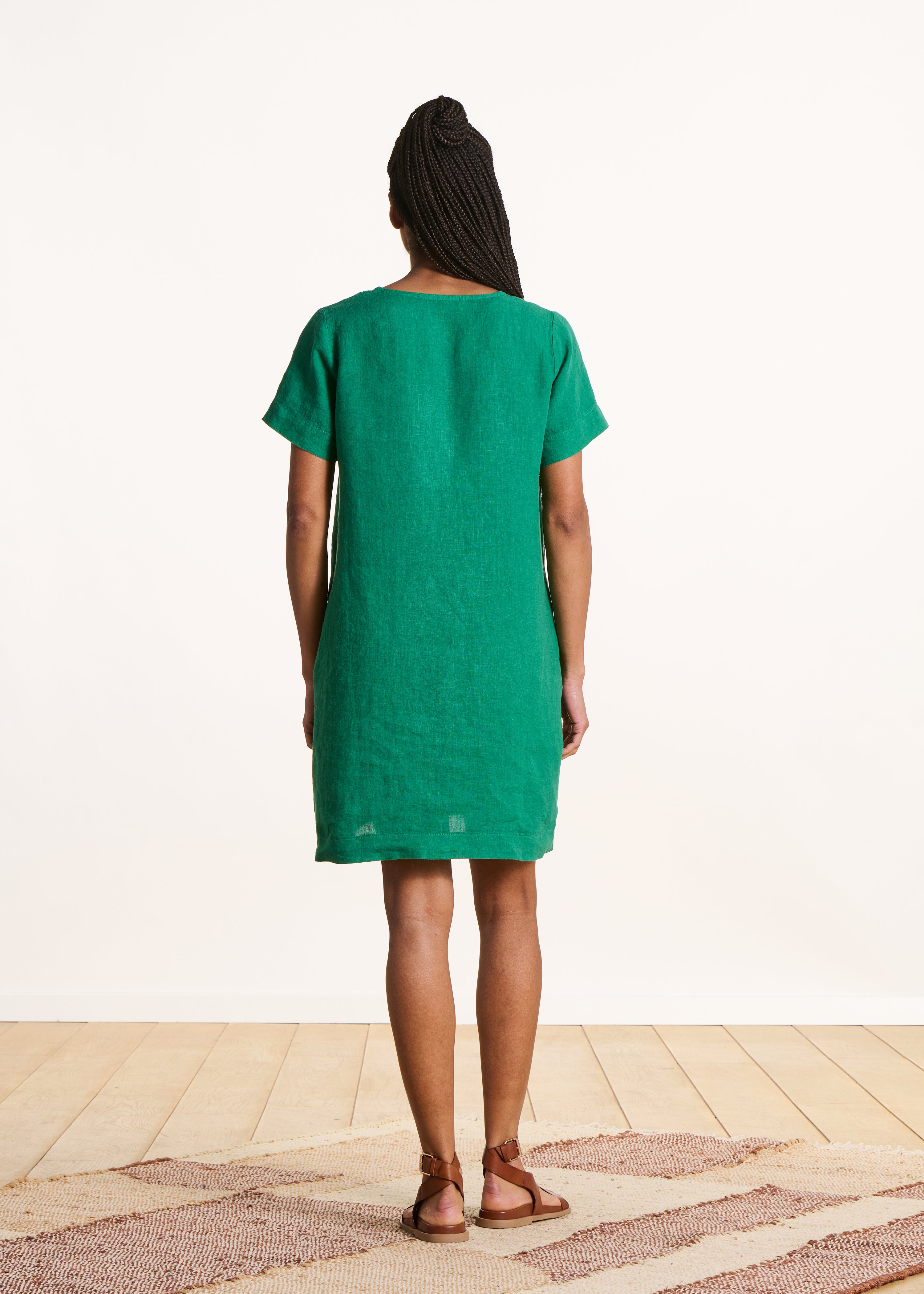 la-f-e-marabout-e-pompei-kleid-gr-n-leinen-kurz-taschen image 2