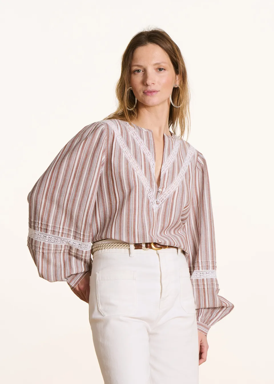 la-f-e-marabout-e-bluse-wei-braun-streifen-bio-34-46 image 1