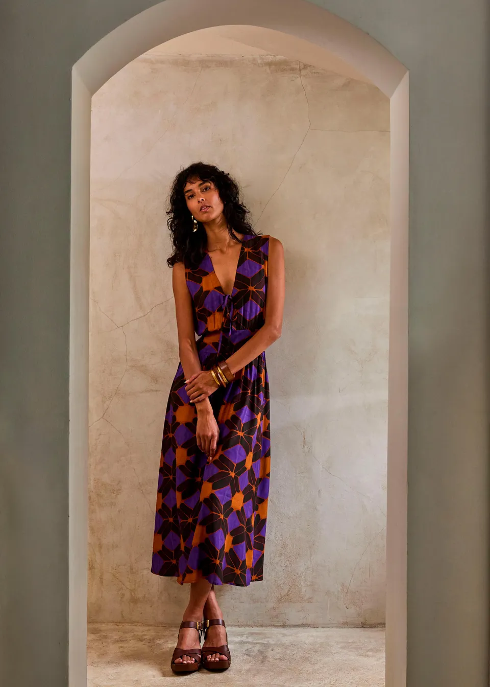 la-f-e-marabout-e-fiona-maxikleid-orange-violett-v-ausschnitt image 1