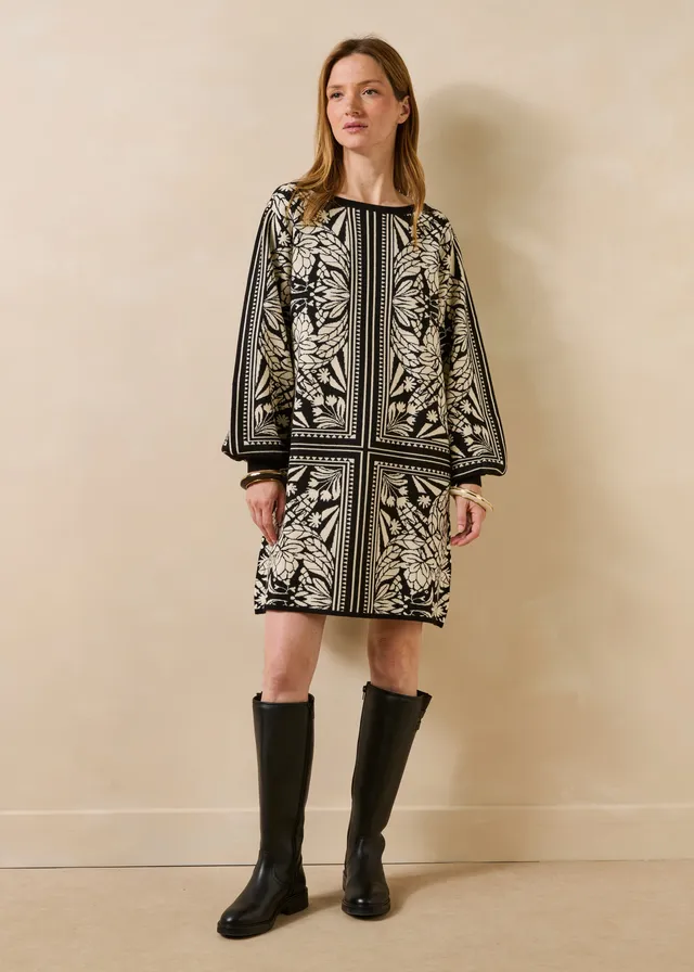 la-f-e-marabout-e-gaga-kleid-schwarz-wei-kurz-jacquard image 1
