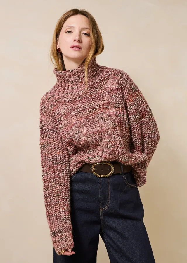 la-f-e-marabout-e-graf-pullover-altrosa-wollmix-zopfmuster image 1