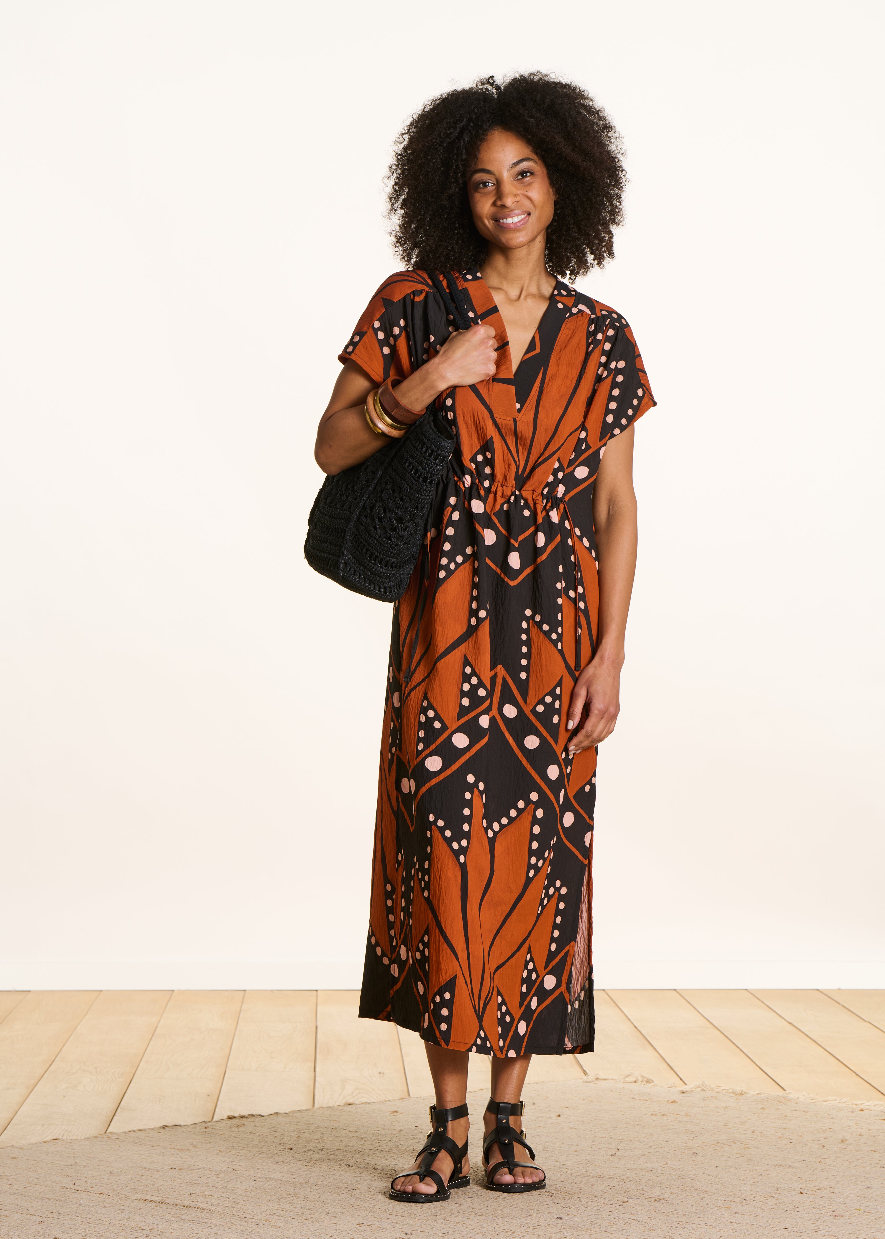 la-f-e-marabout-e-maxikleid-schwarz-orange-ethnomuster image 2