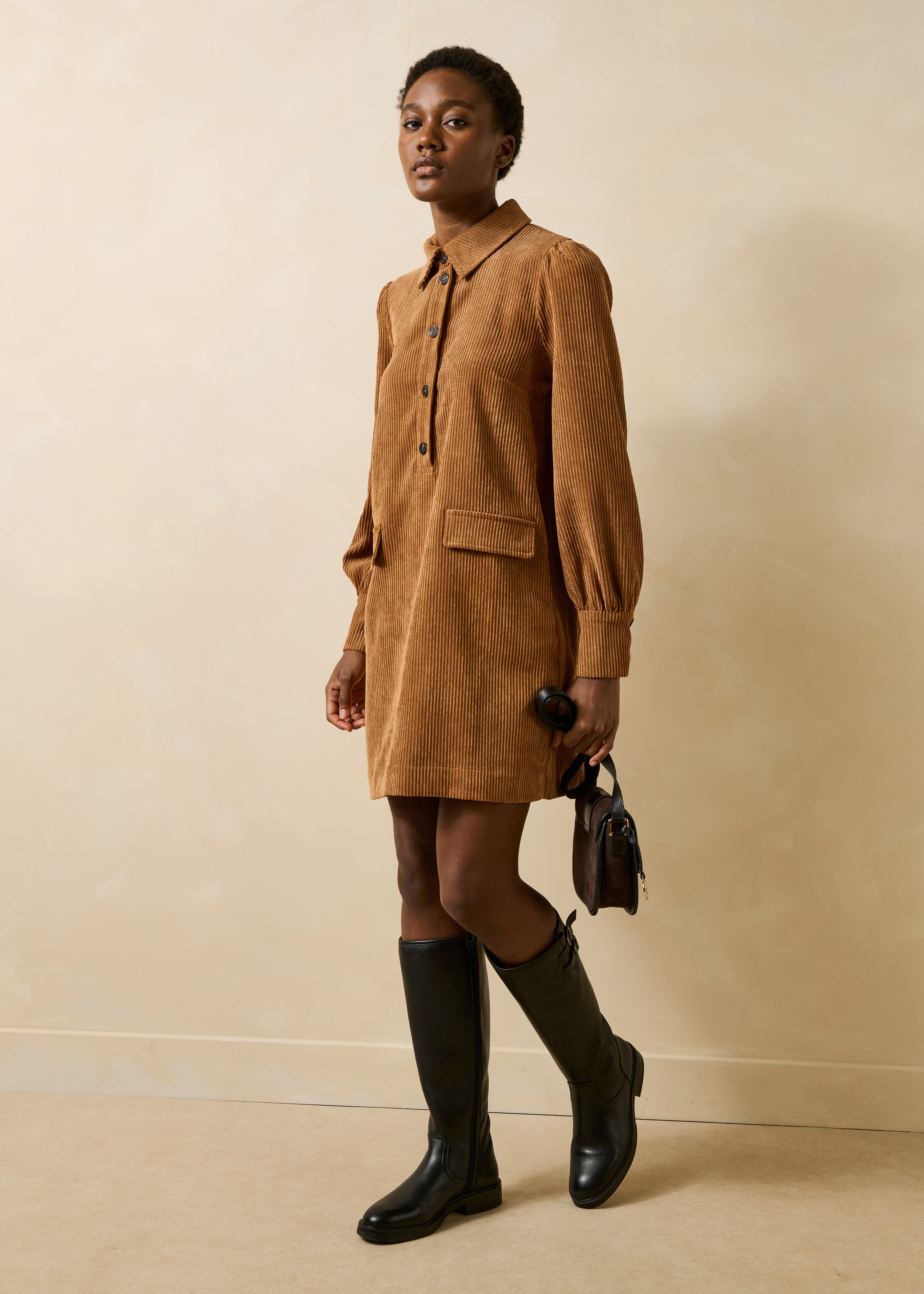 la-f-e-marabout-e-gamine-kleid-camel-cord-kurz image 2
