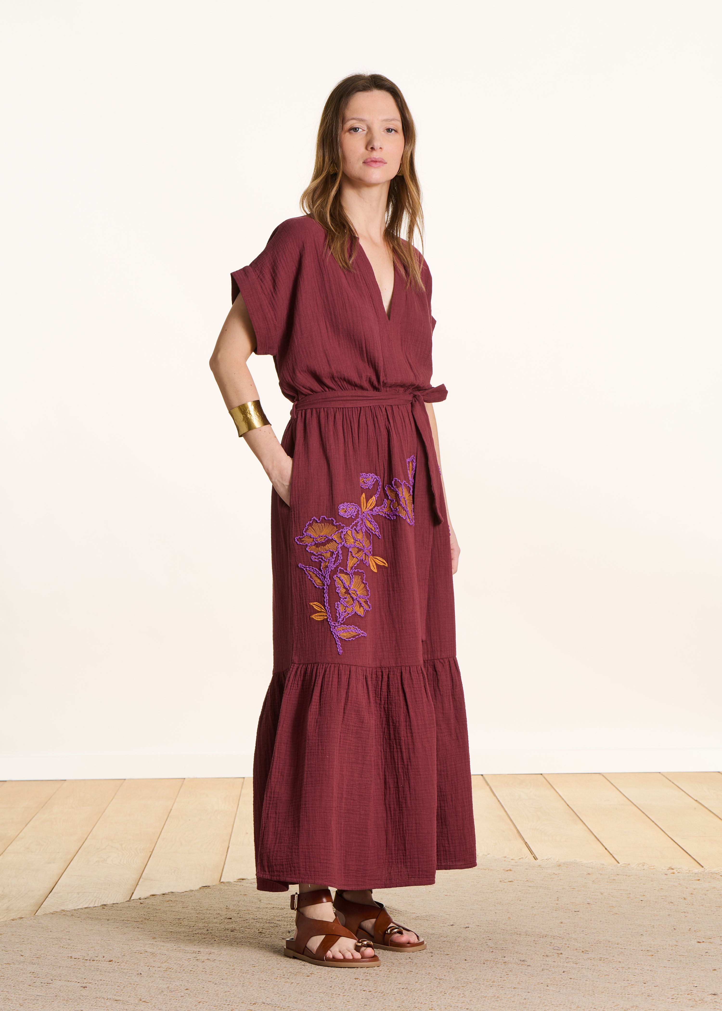 la-f-e-marabout-e-robe-braun-bio-baumwolle-damen-stickerei image 1