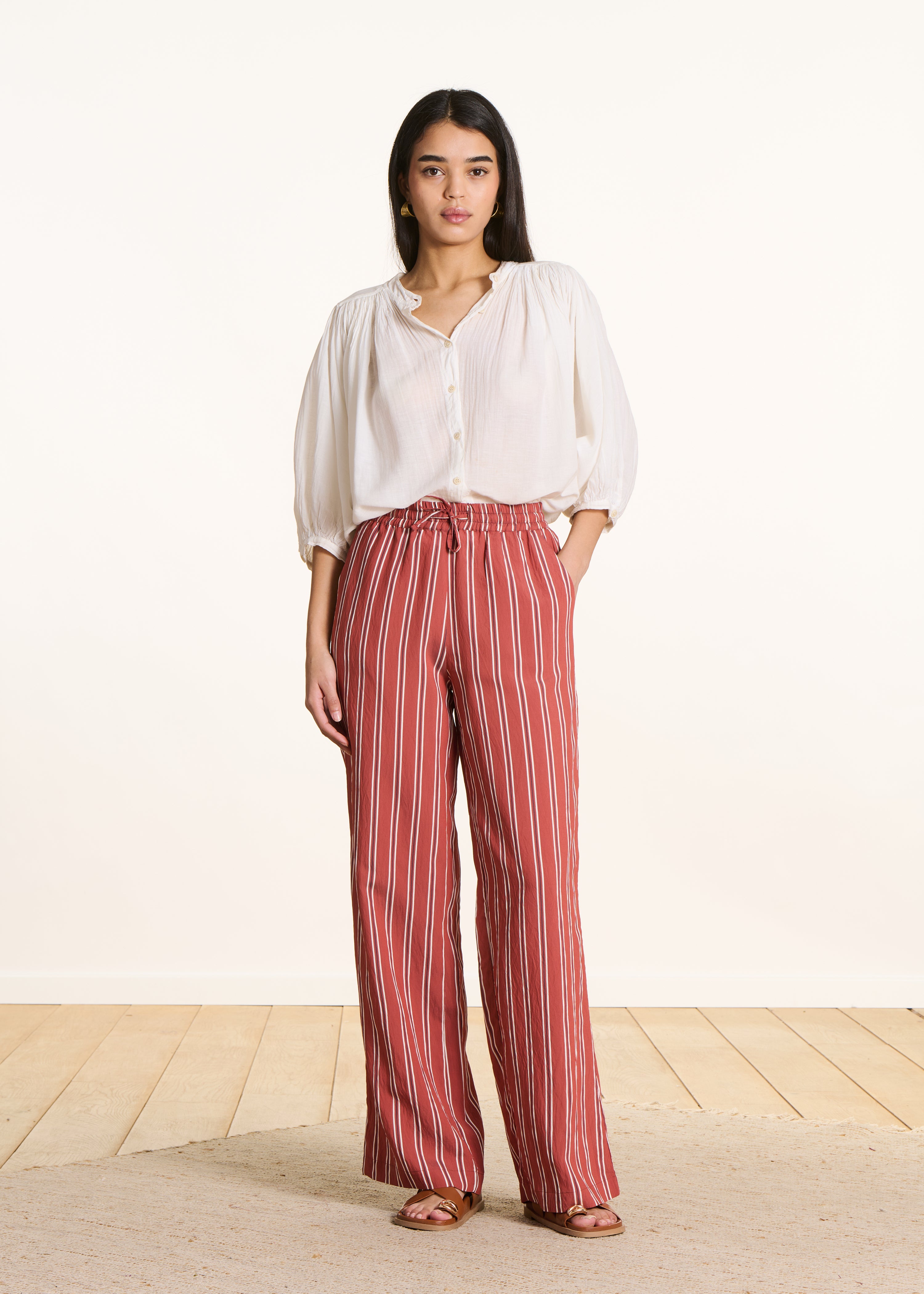 la-f-e-marabout-e-bacchia-streifenhose-damen-rot-weites-bein image 1