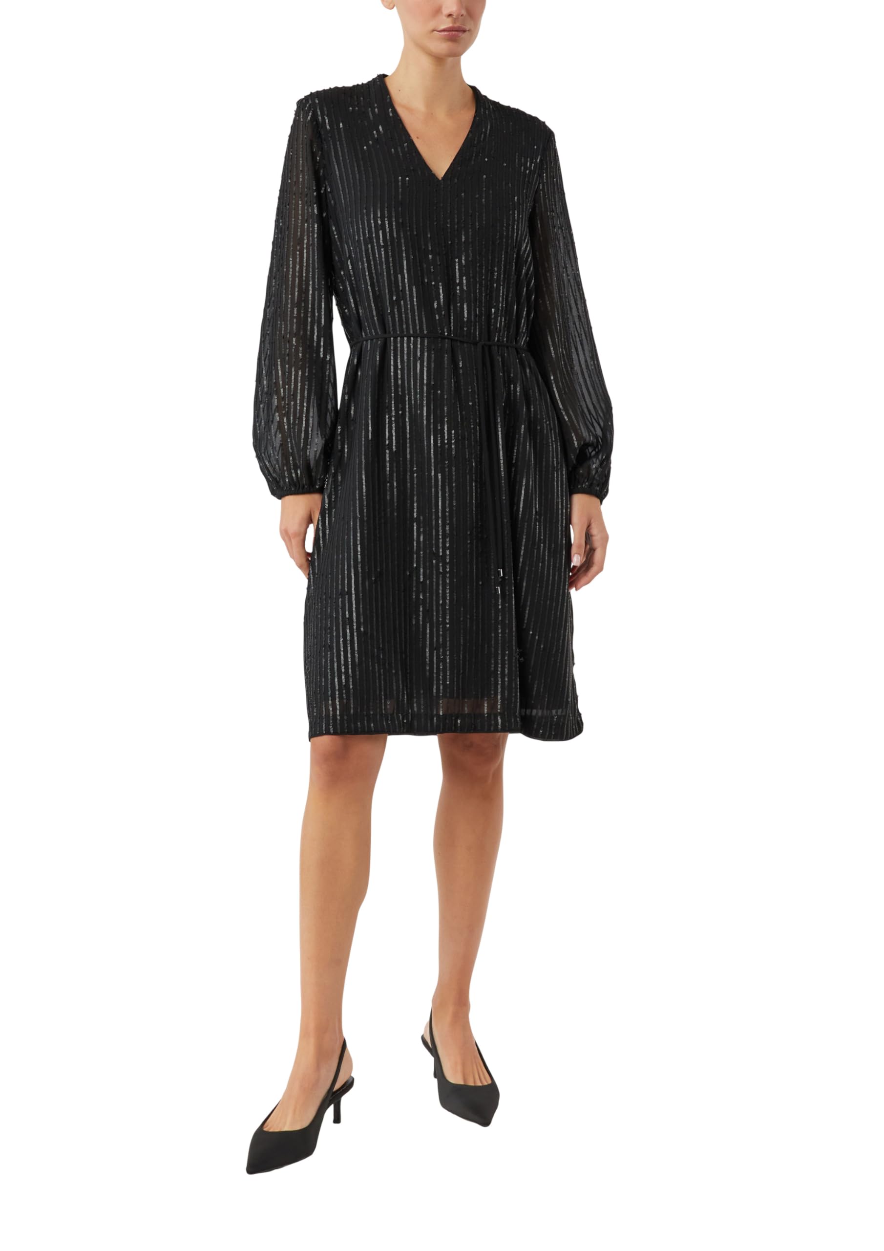 comma-pailletten-kleid-v-ausschnitt-bindeg-rtel-langarm image 1