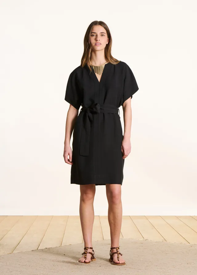 la-f-e-marabout-e-felia-kleid-schwarz-kurz-viskose-leinen-g-rtel image 1