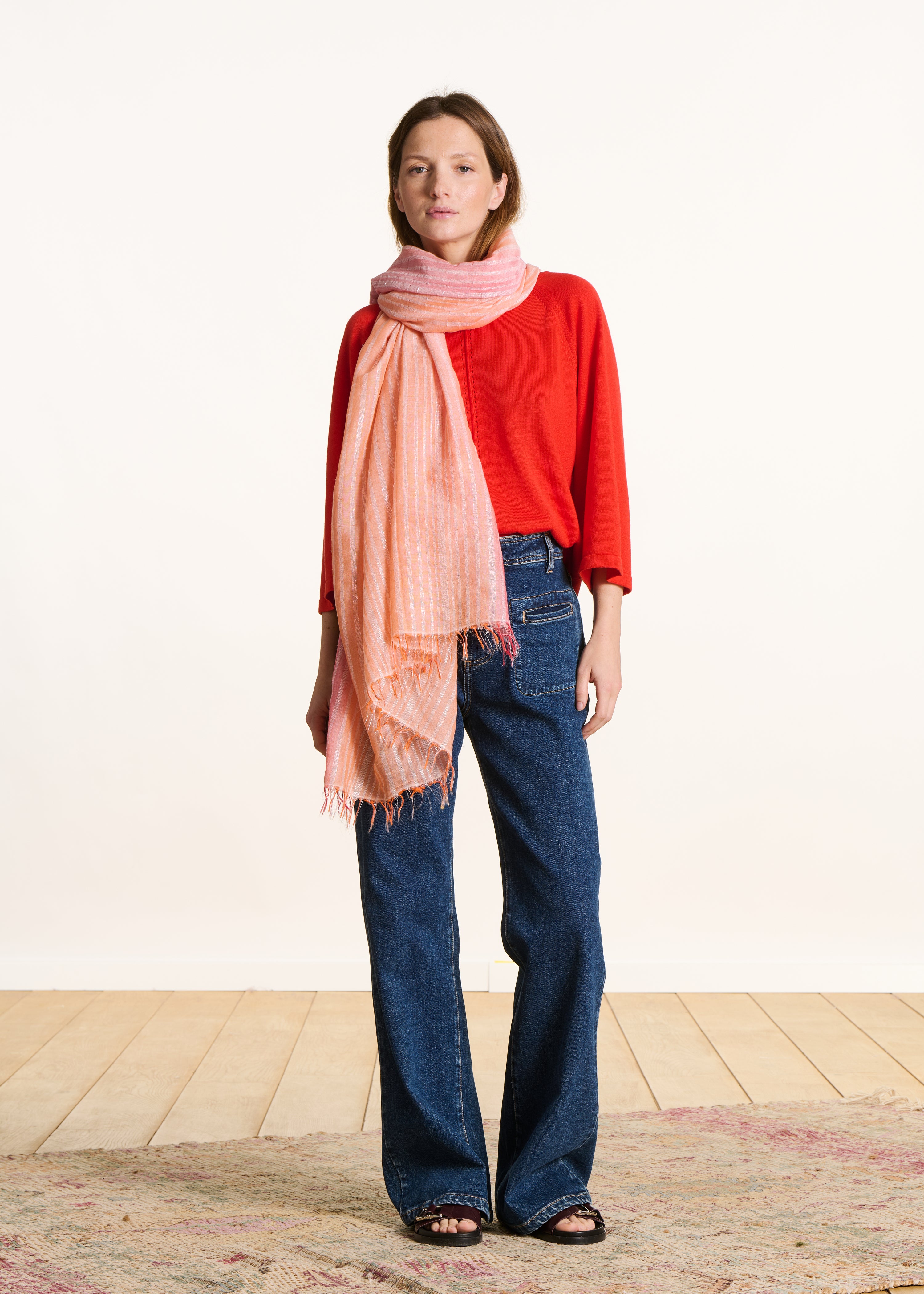 la-f-e-marabout-e-foulard-schal-baumwolle-orange-gestreift image 4
