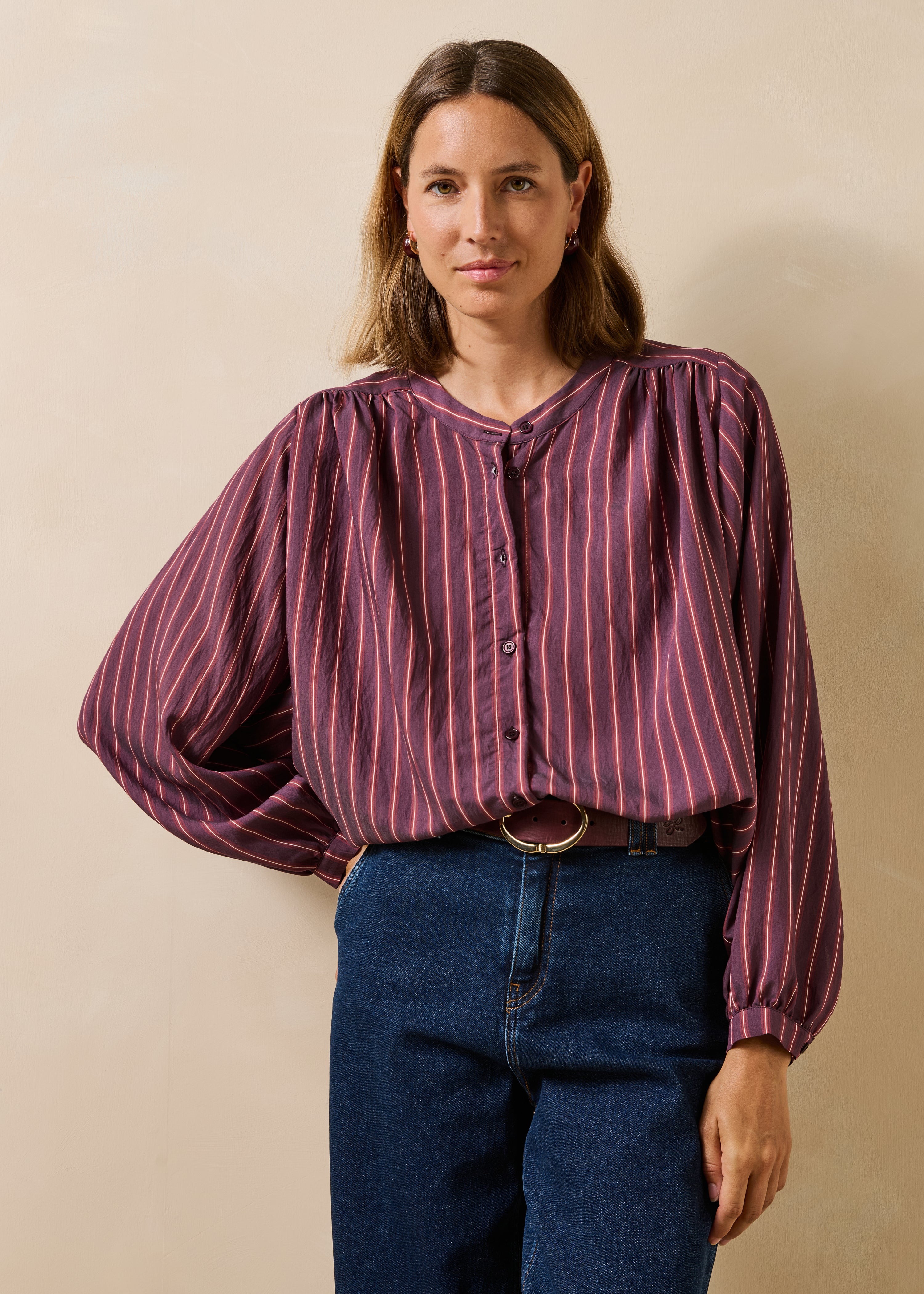 la-f-e-marabout-e-govina-bluse-violett-ecovero-streifen image 1