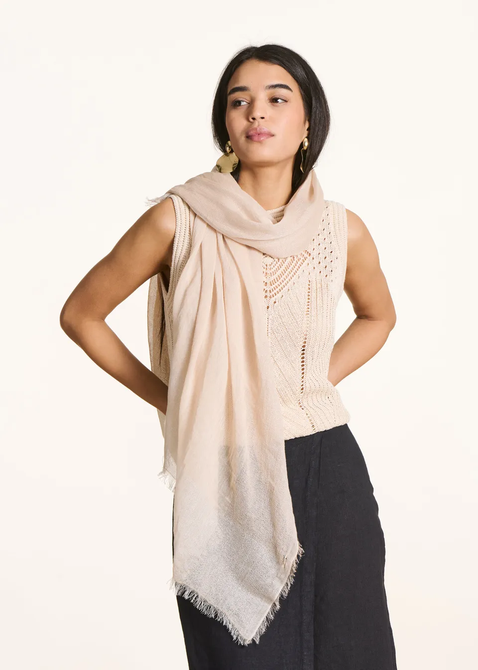 la-f-e-marabout-e-dagrun-tuch-ecru-baumwolle-lurex-fransen image 1