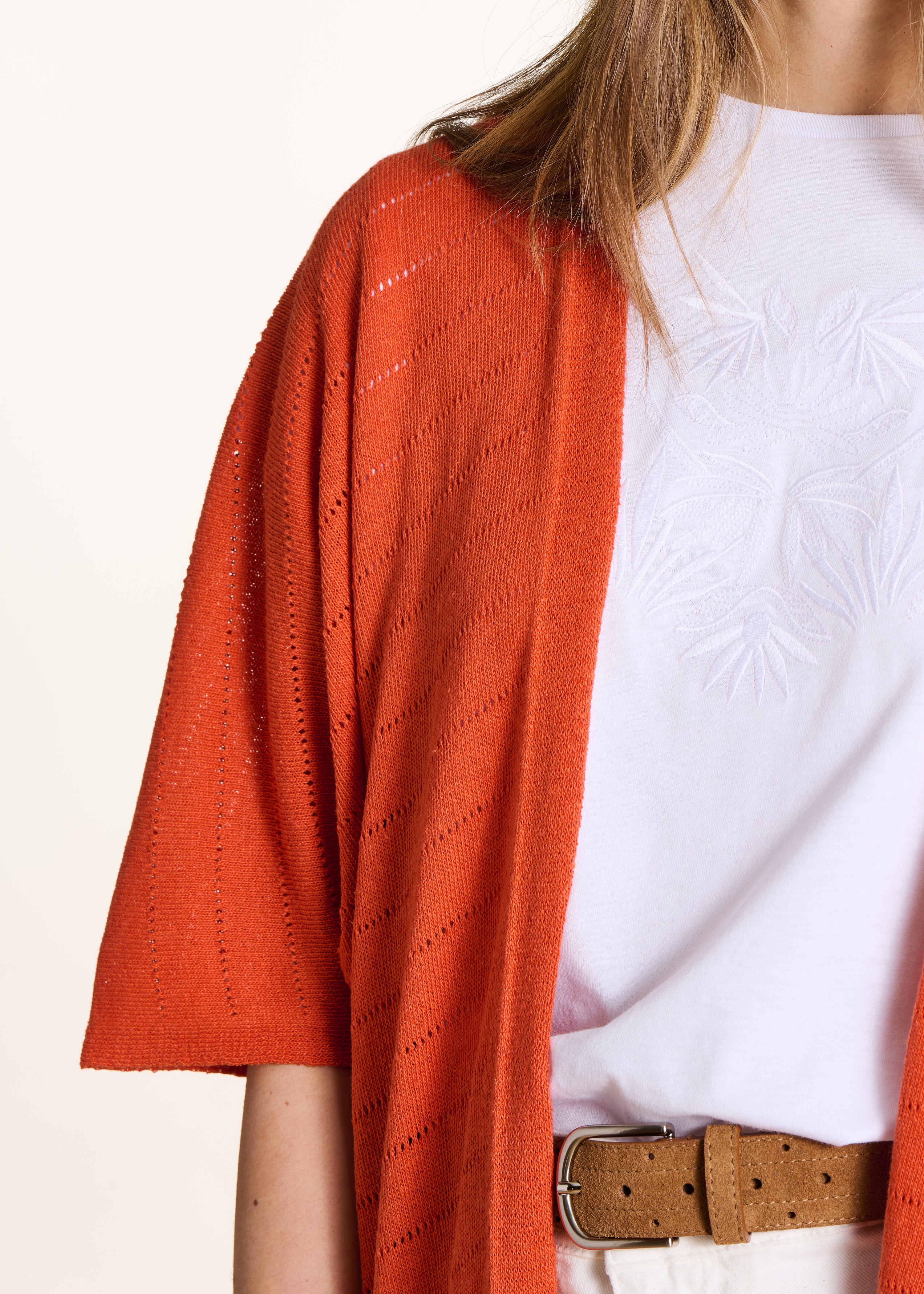 la-f-e-marabout-e-strickweste-orange-lochstrick-kurzarm image 5