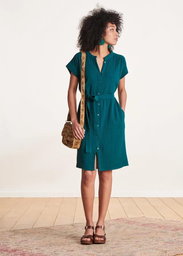 la-f-e-marabout-e-kleid-petrol-bio-musselin-kurz image 1