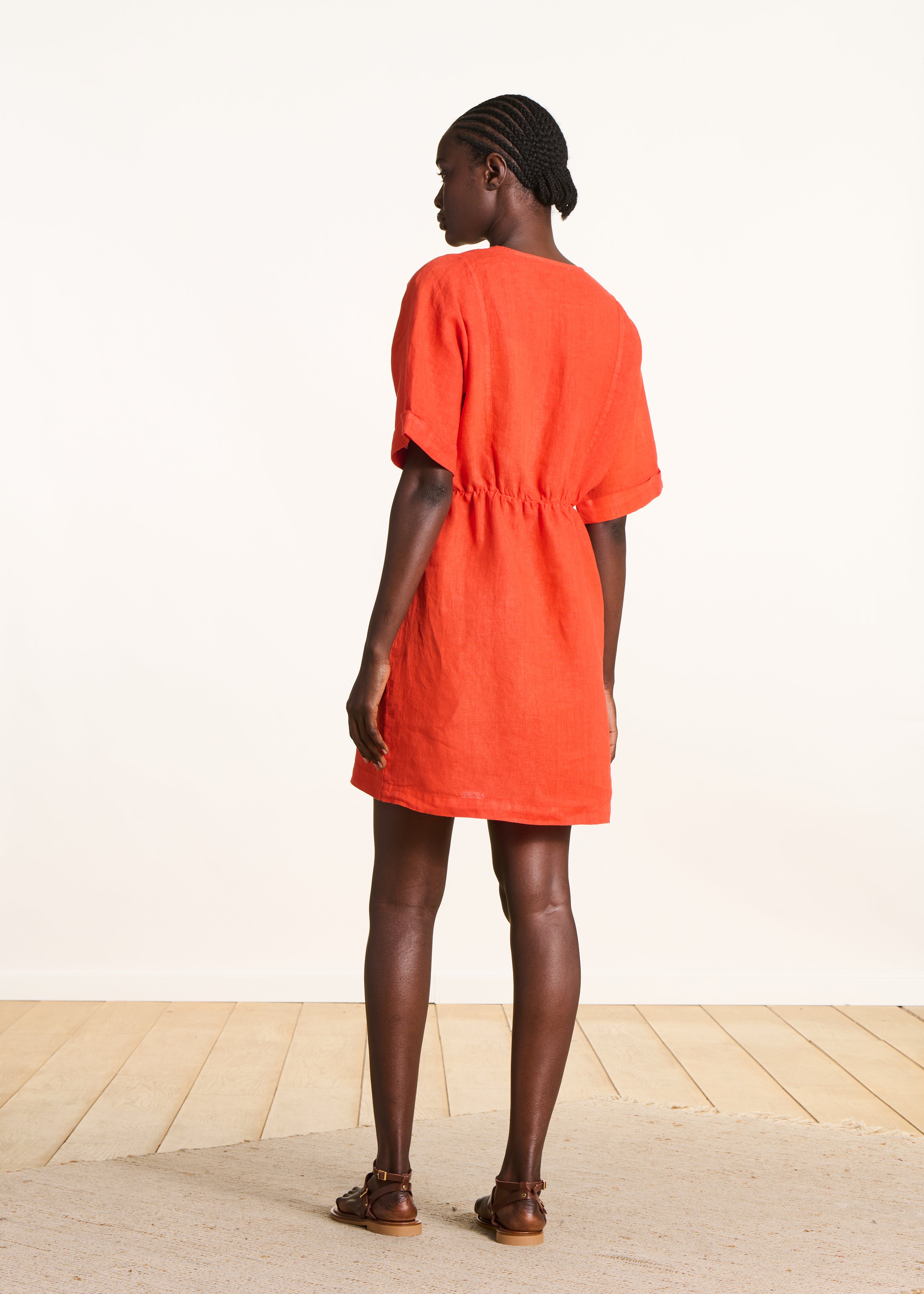 la-f-e-marabout-e-flavie-kleid-orange-leinen-v-ausschnitt image 2