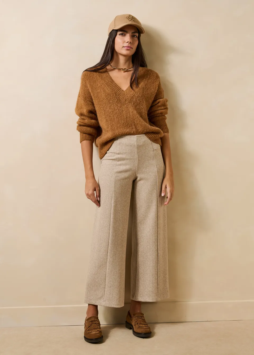 la-f-e-marabout-e-emiora-hose-ecru-cropped-chevron-weites-bein image 1