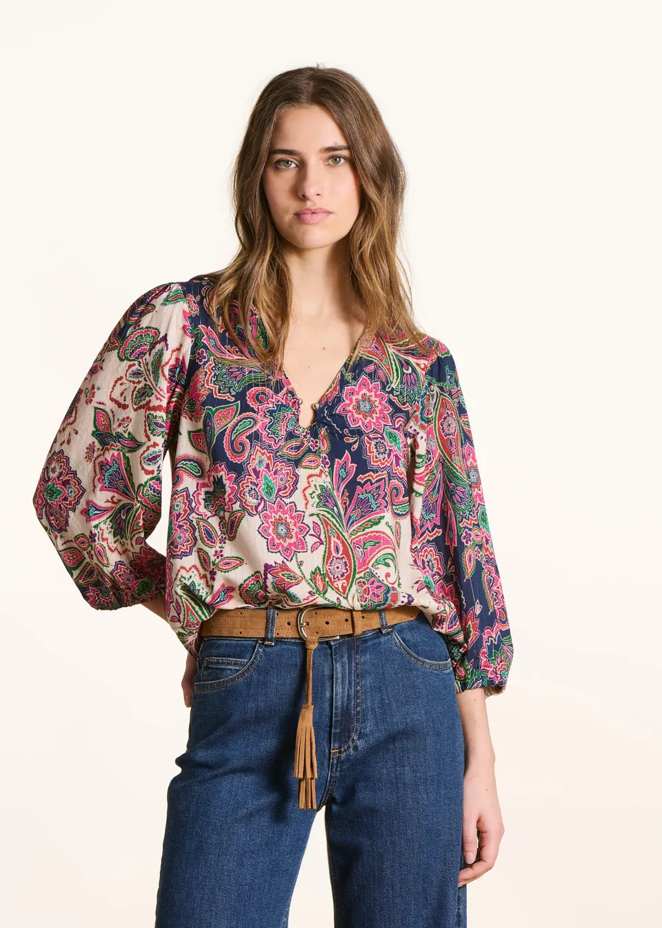 la-f-e-marabout-e-paisley-top-v-ausschnitt-rosa-blau-multicolor image 1