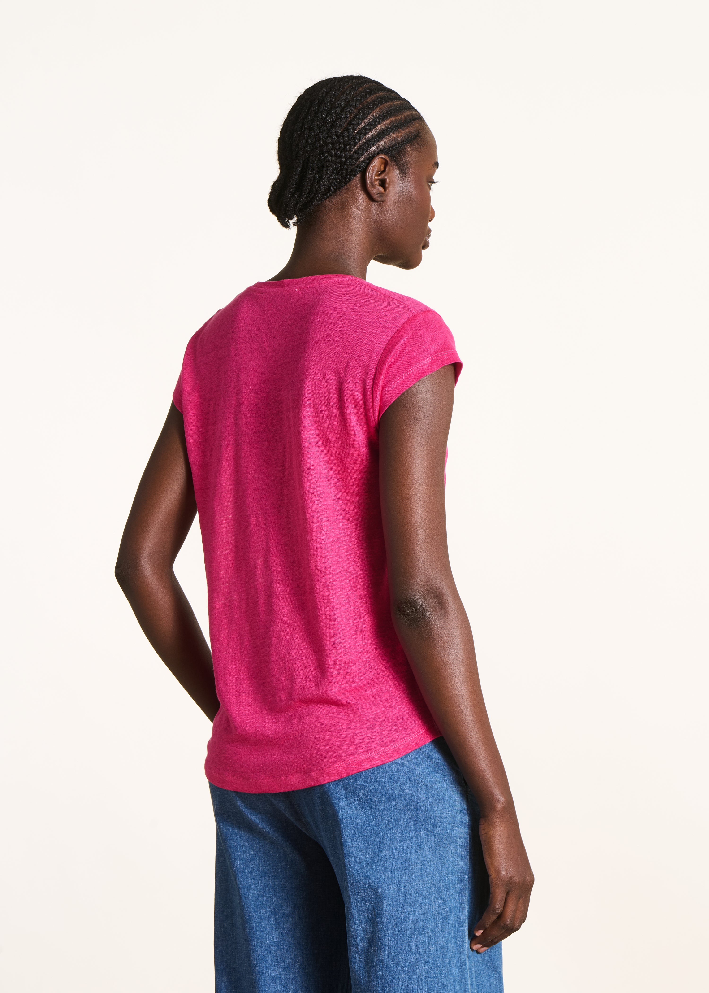 la-f-e-marabout-e-davia-t-shirt-fuchsia-leinen-v-ausschnitt image 3