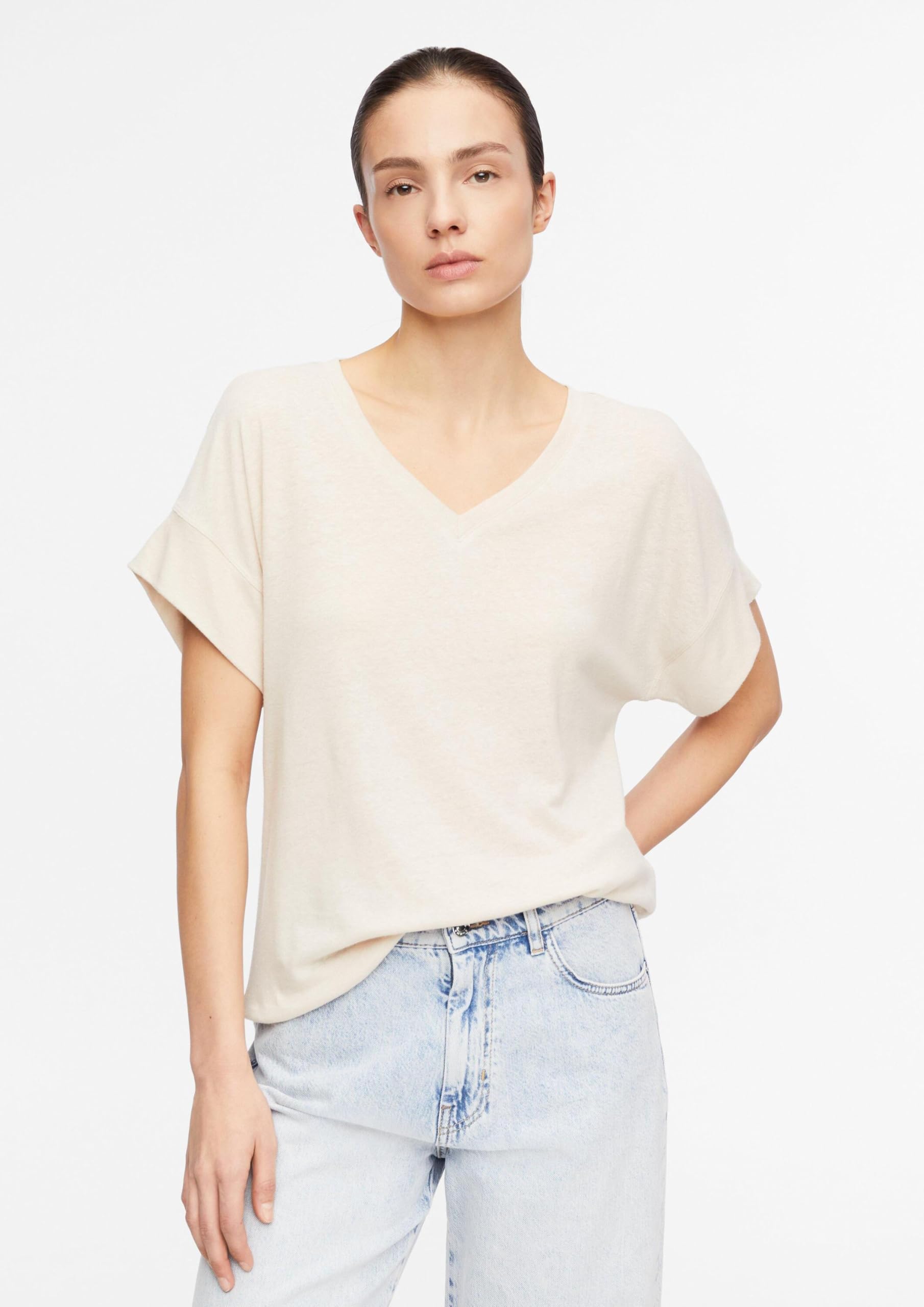 comma-leinenmix-t-shirt-v-ausschnitt-creme image 6
