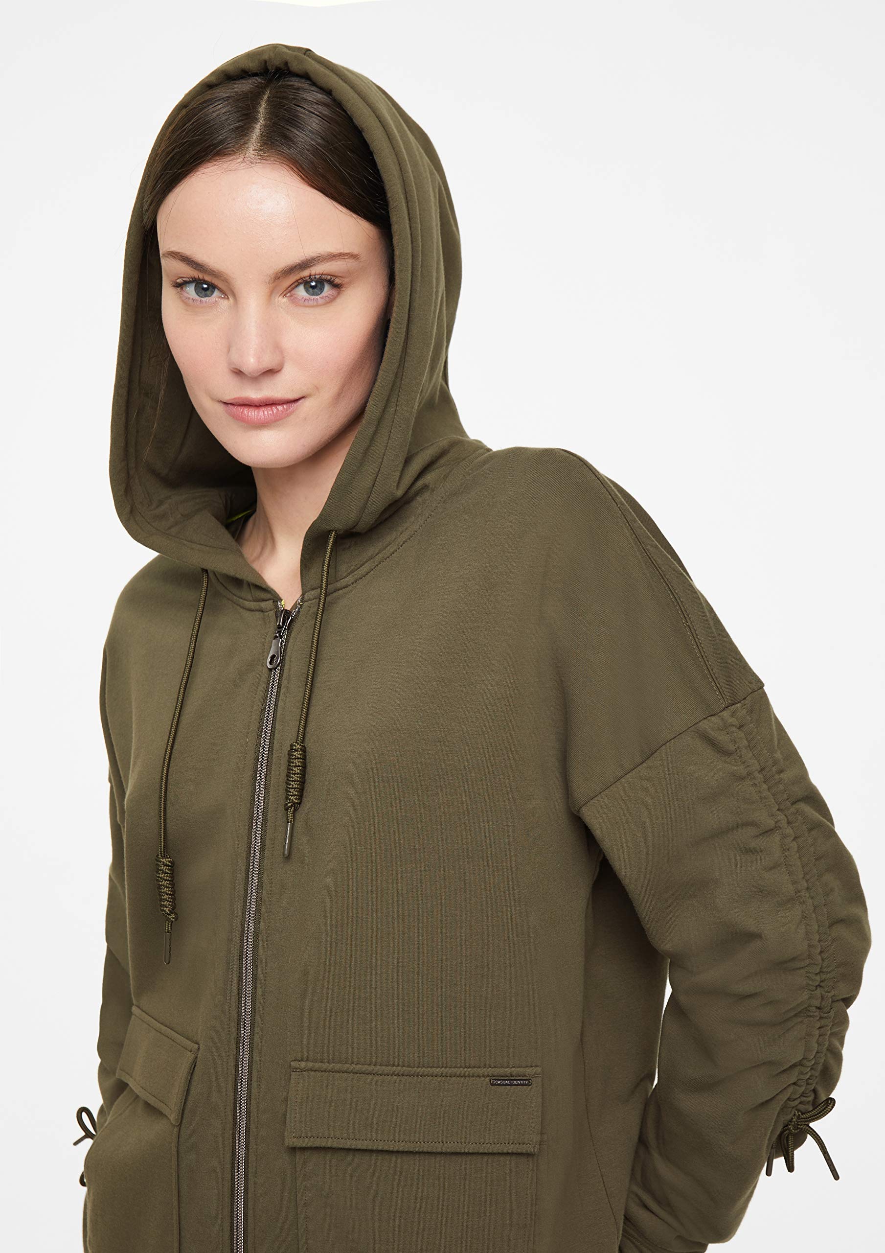 comma-casual-identity-sweatjacke-damen-khaki-34-lockere-passform image 3