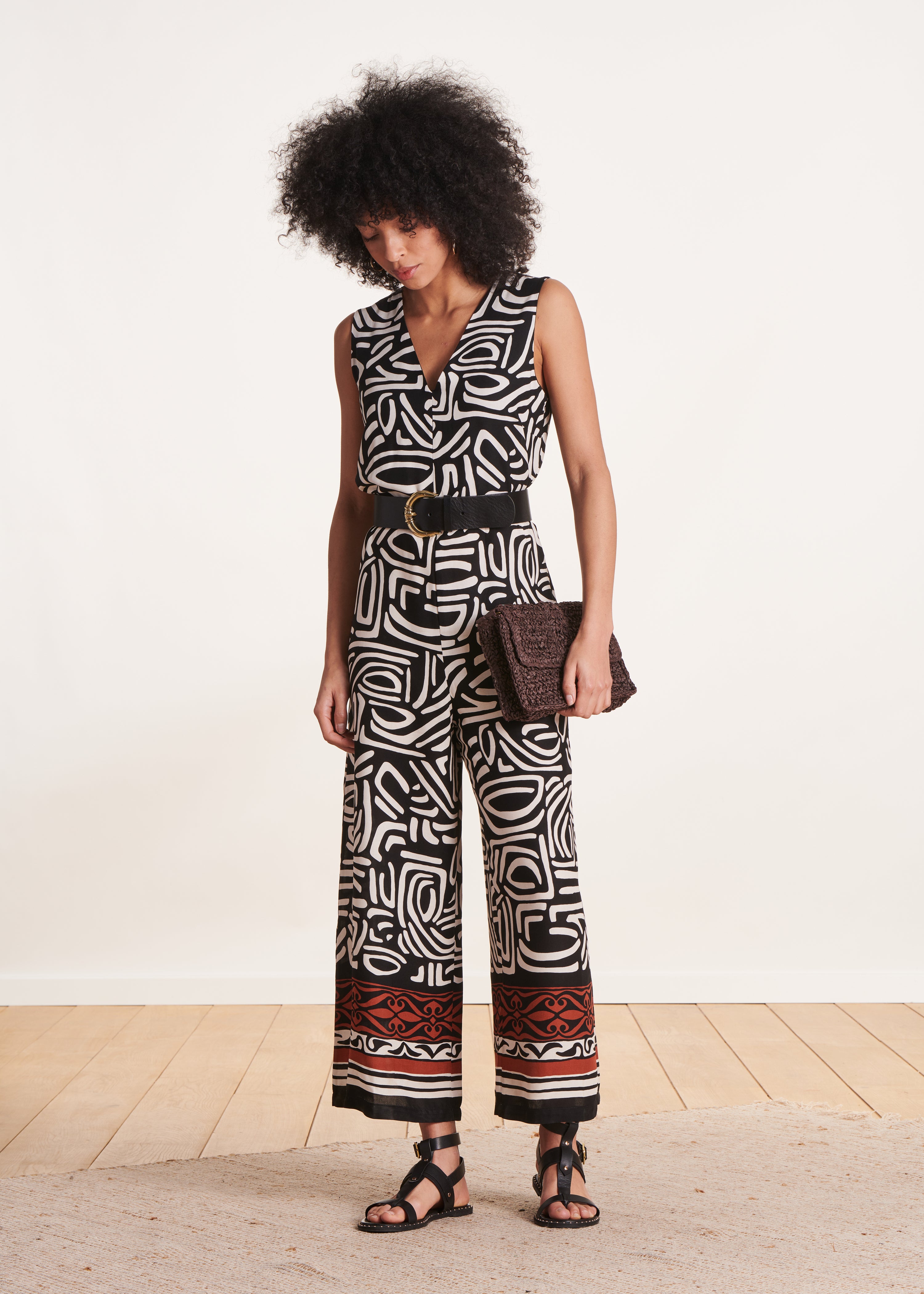 la-f-e-marabout-e-jumpsuit-schwarz-gemustert-rmellos-v-ausschnitt image 1