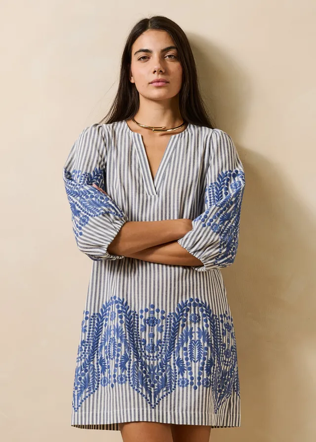 la-f-e-marabout-e-daia-kleid-marine-gestreift-kurz image 1