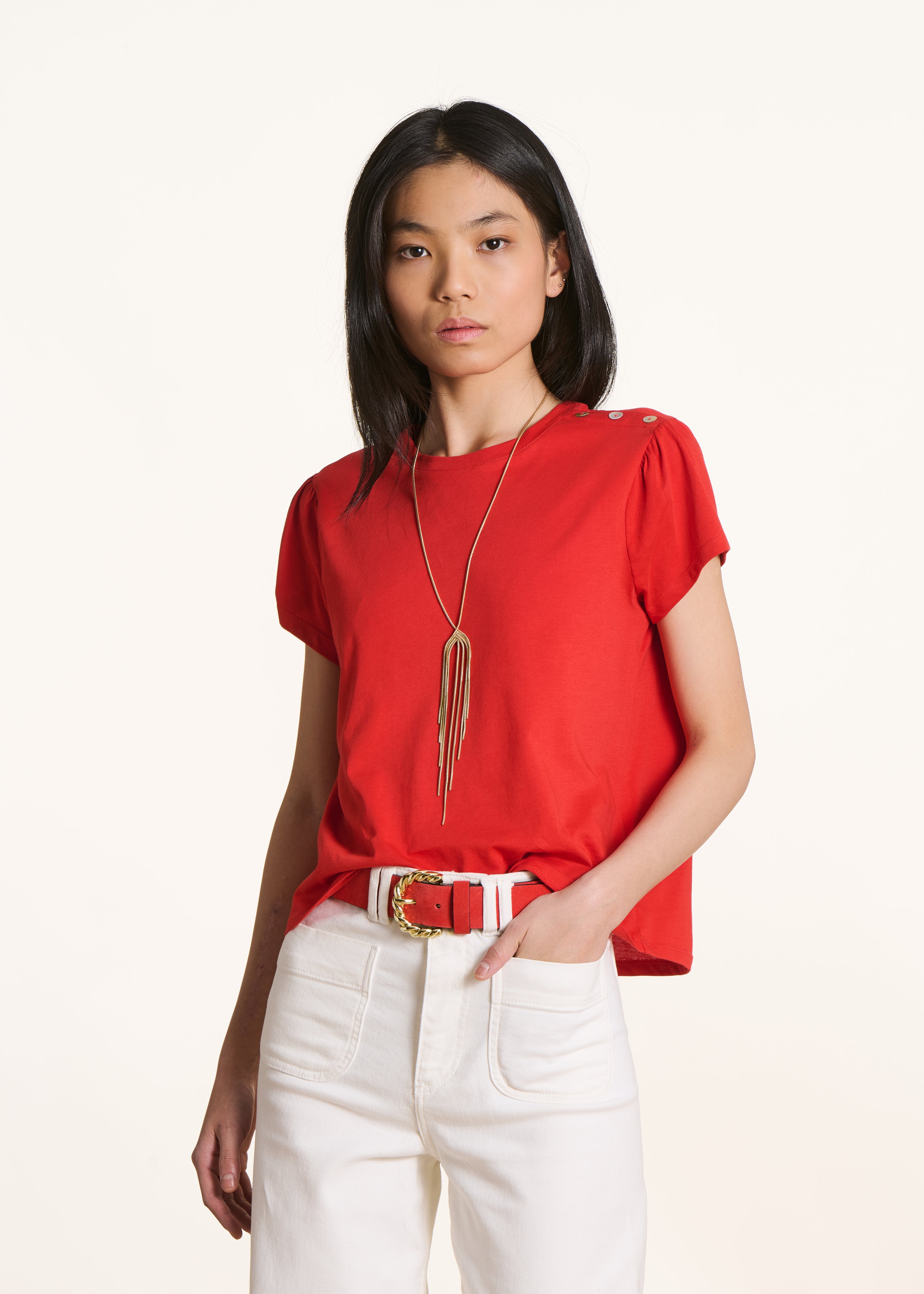 la-f-e-marabout-e-tops-t-shirt-rot-bio-baumwolle-kurzarm image 1