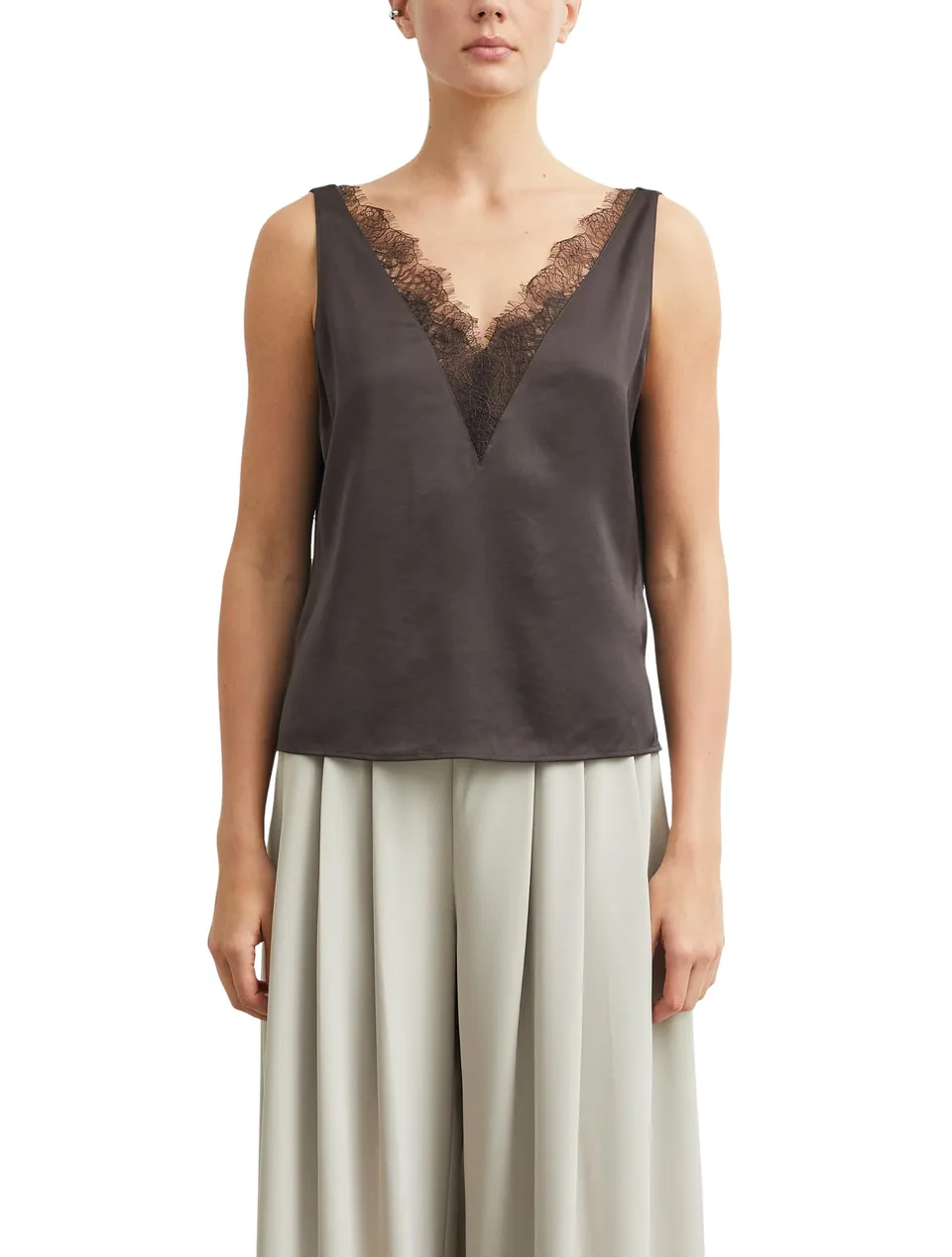 comma-bluse-v-ausschnitt-spitze-satin-rmellos image 1