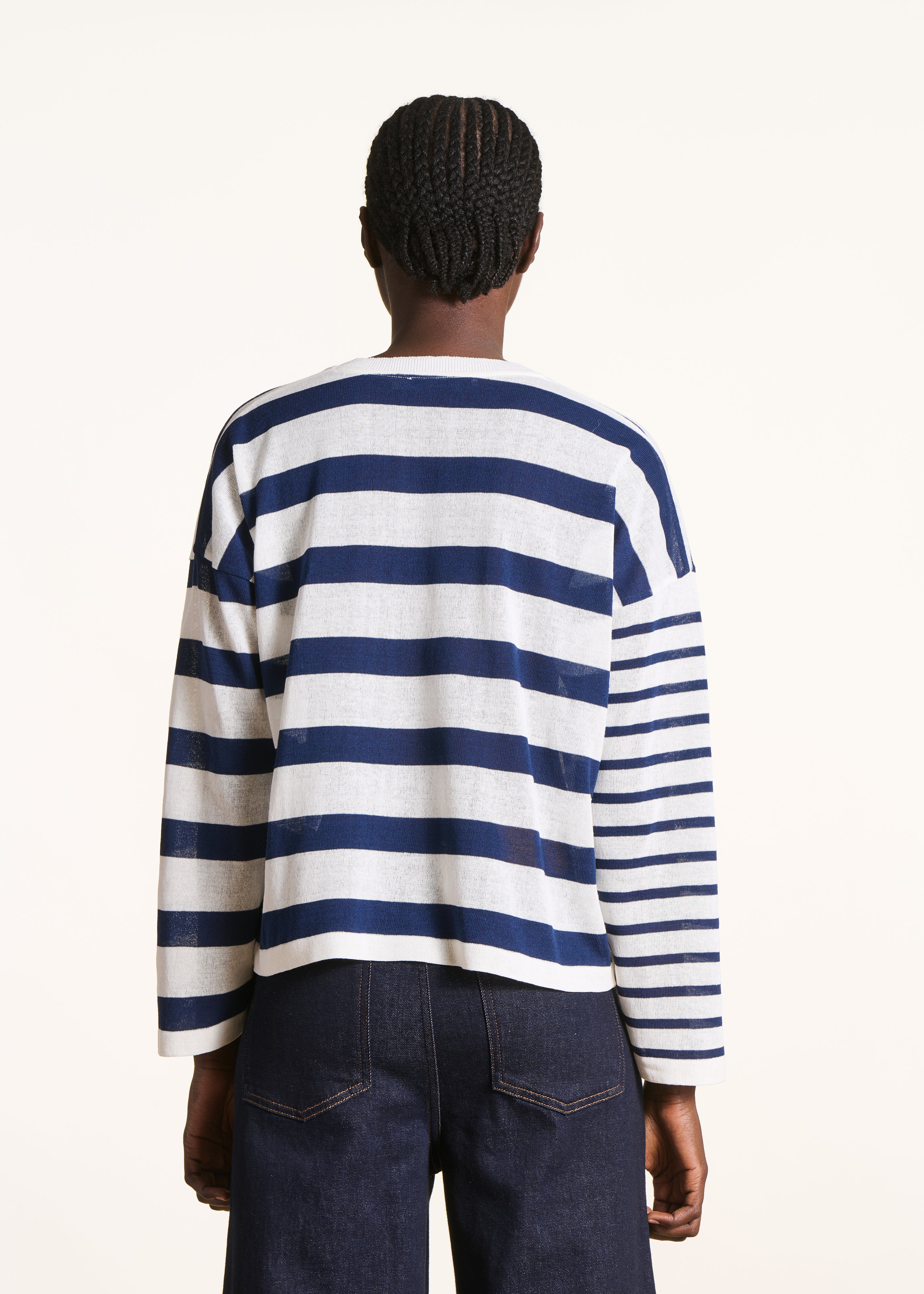 la-f-e-marabout-e-pulls-pullover-ecru-blau-gestreift-v-ausschnitt image 3