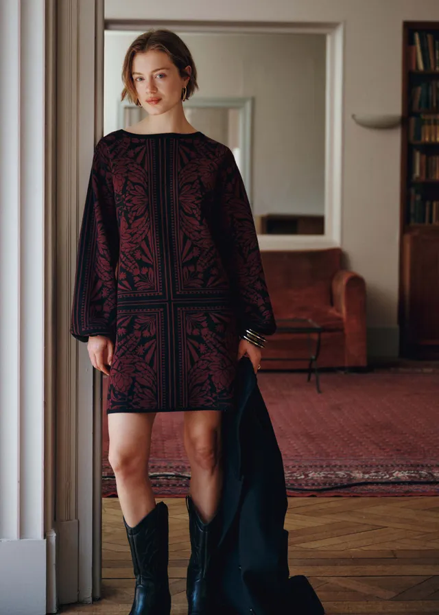 la-f-e-marabout-e-gaga-kleid-schwarz-aubergine-jacquard image 1