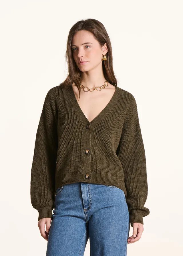 la-f-e-marabout-e-ezastel-strickjacke-kaki-kurz-v image 1