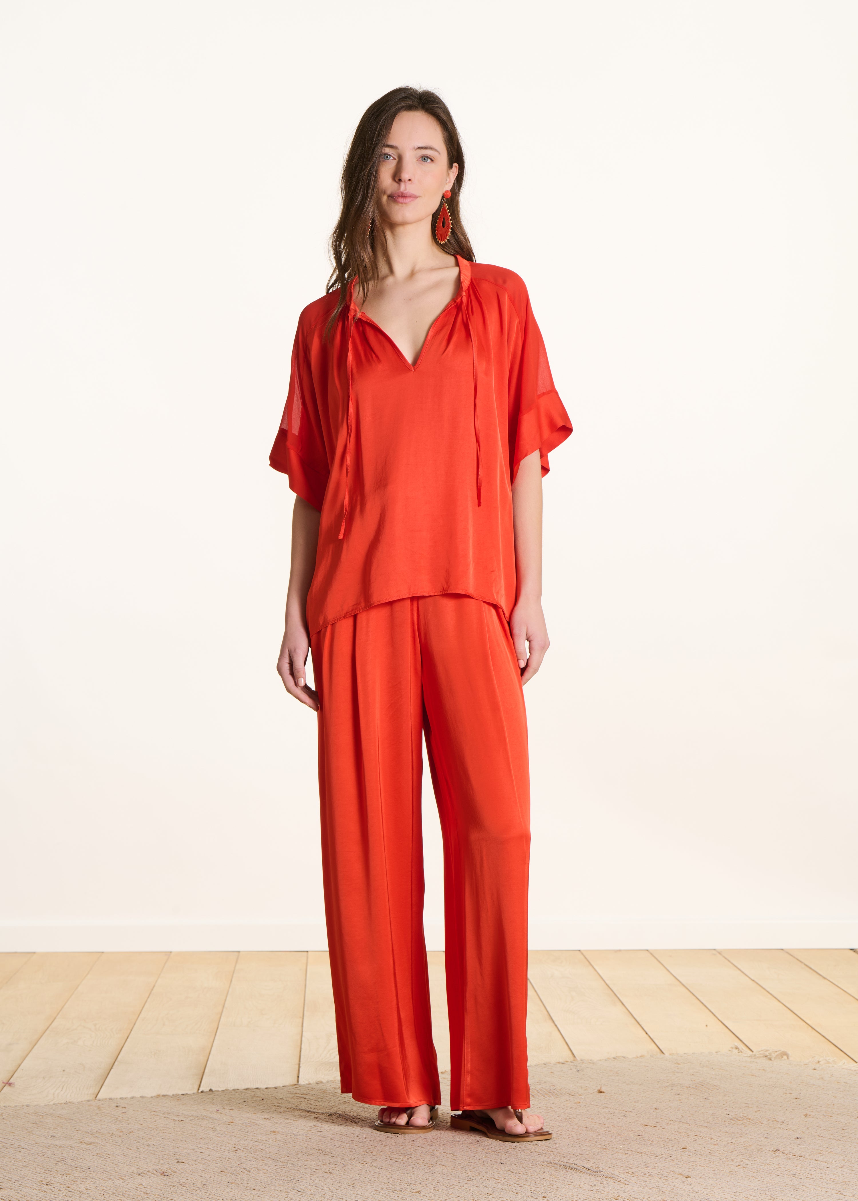 la-f-e-marabout-e-bluse-orange-satin-kurzarm-viskose image 2