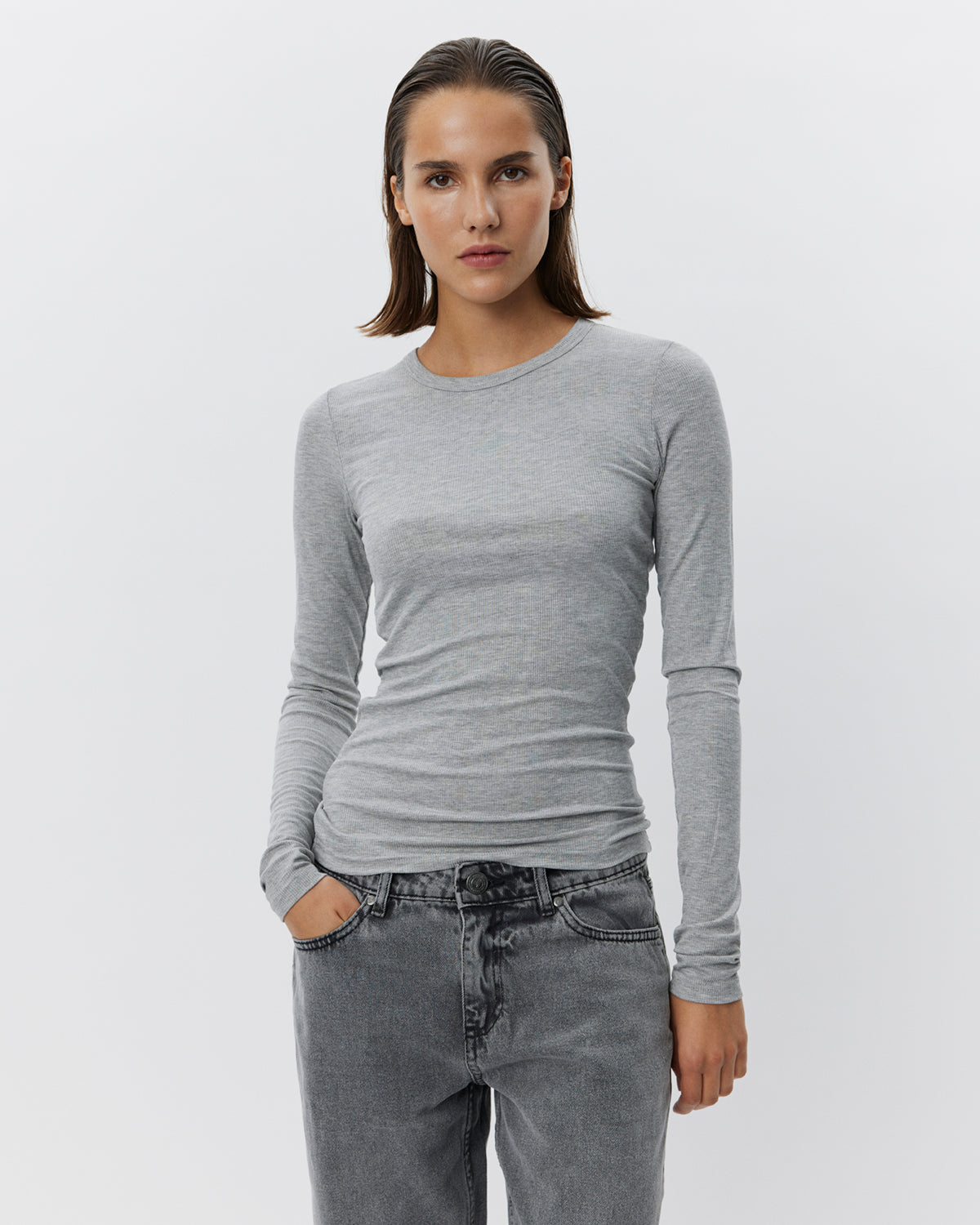 sofie-schnoor-women-petriciasw-langarmshirt-grey-mel-xs-slimfit image 2