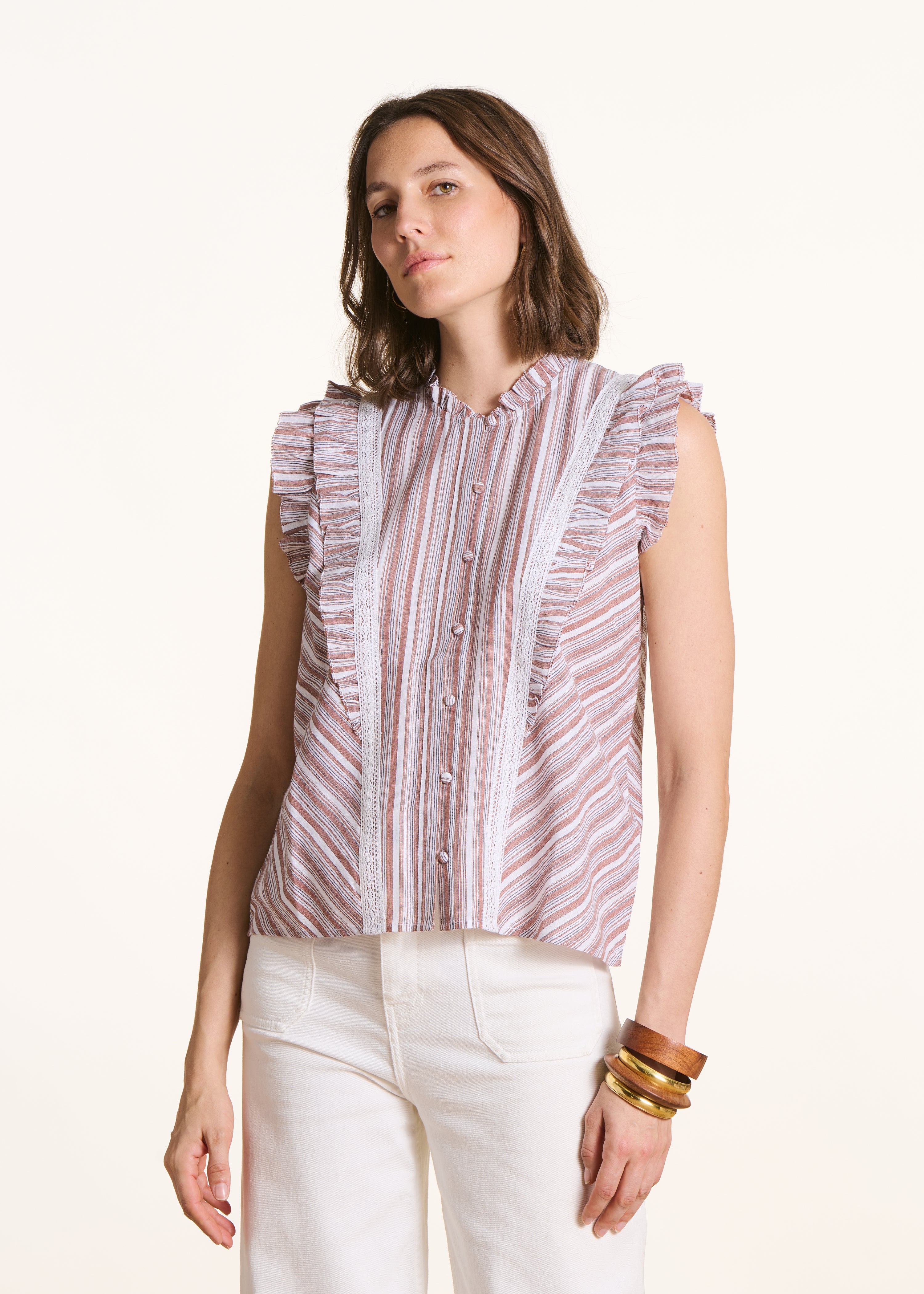 la-f-e-marabout-e-flina-bluse-rmellos-gestreift-wei-braun image 1