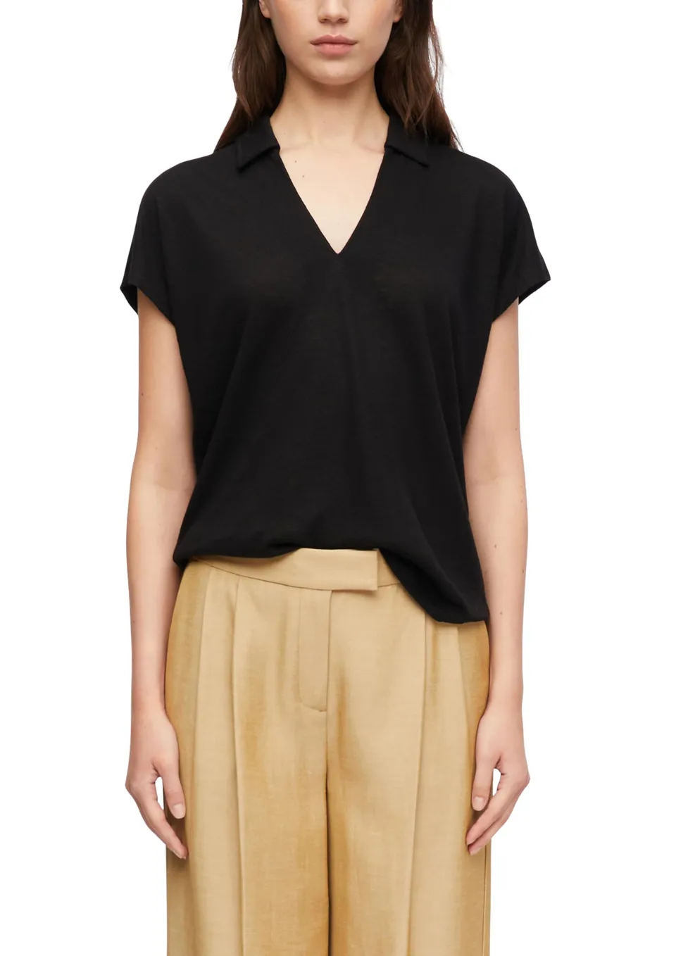 comma-tops-polo-shirt-leinenmix-schwarz-gr-48 image 1