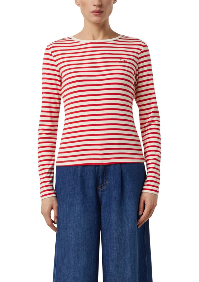 comma-damen-t-shirt-langarm-slim-fit-gestreift-stickerei-gr-40 image 1