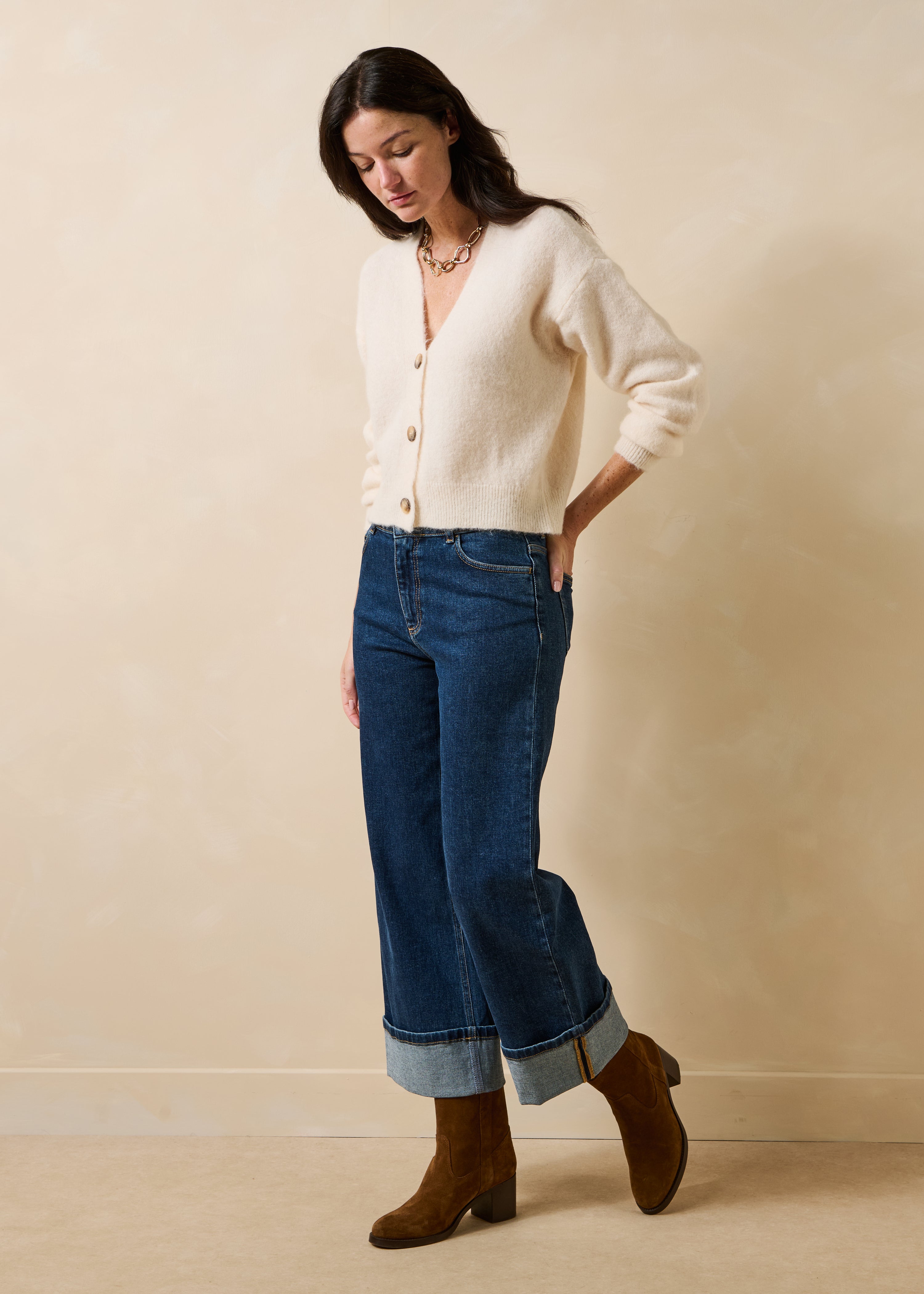 la-f-e-marabout-e-pulls-gilet-gecko-strickjacke-ecru-alpaka-kurz image 2
