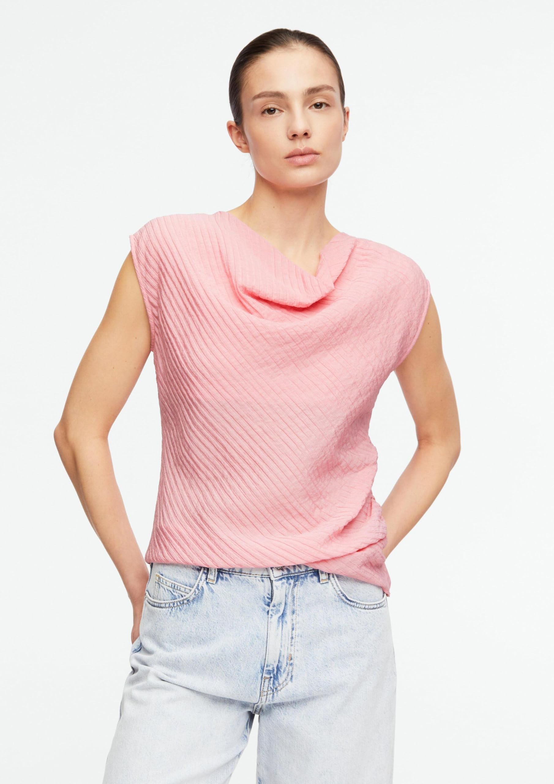 comma-blouses-bluse-seersucker-wasserfall-kurzarm-gr-42-rosa image 6
