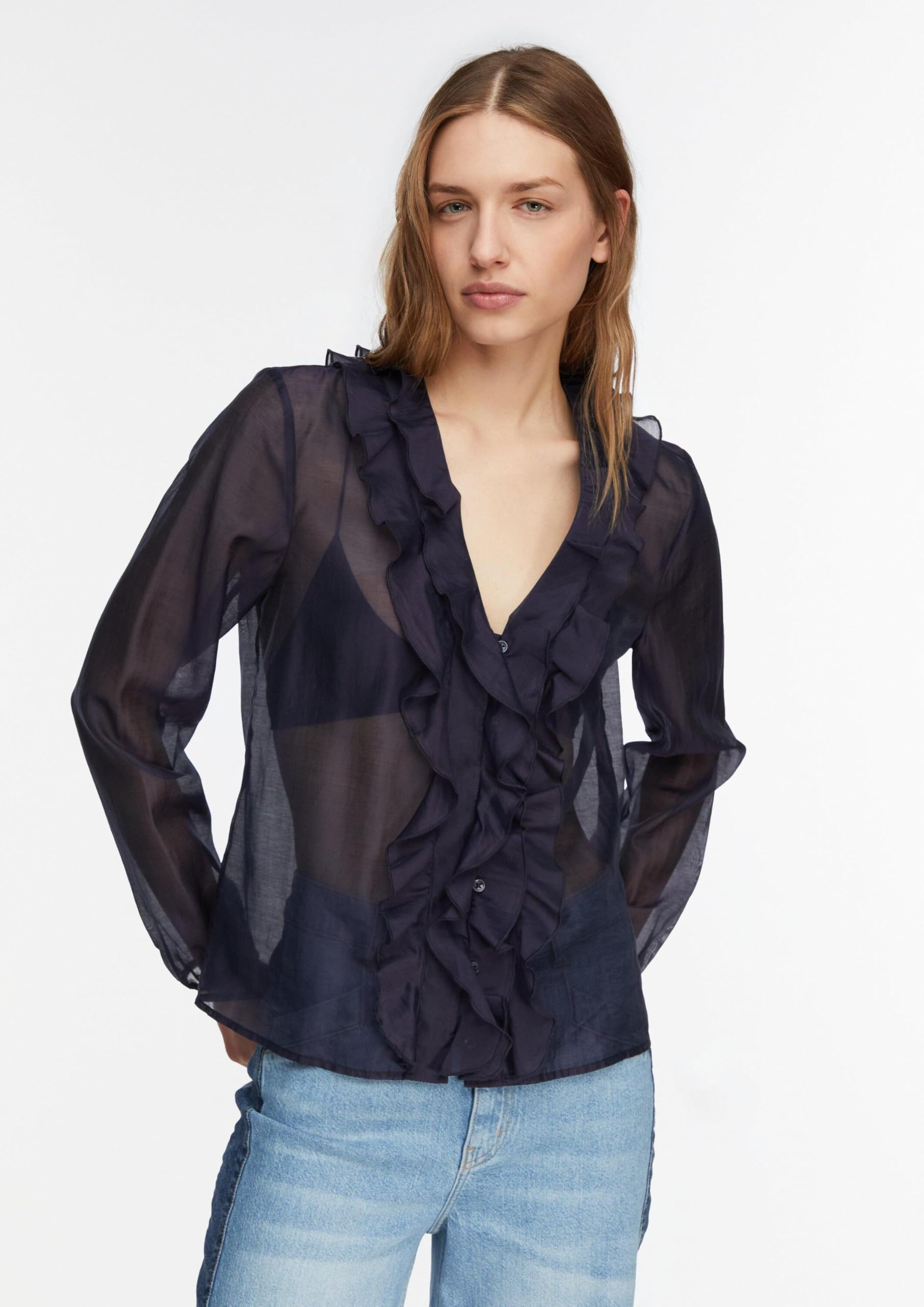 comma-bluse-lyocell-volants-damen-gr-40-navy image 7