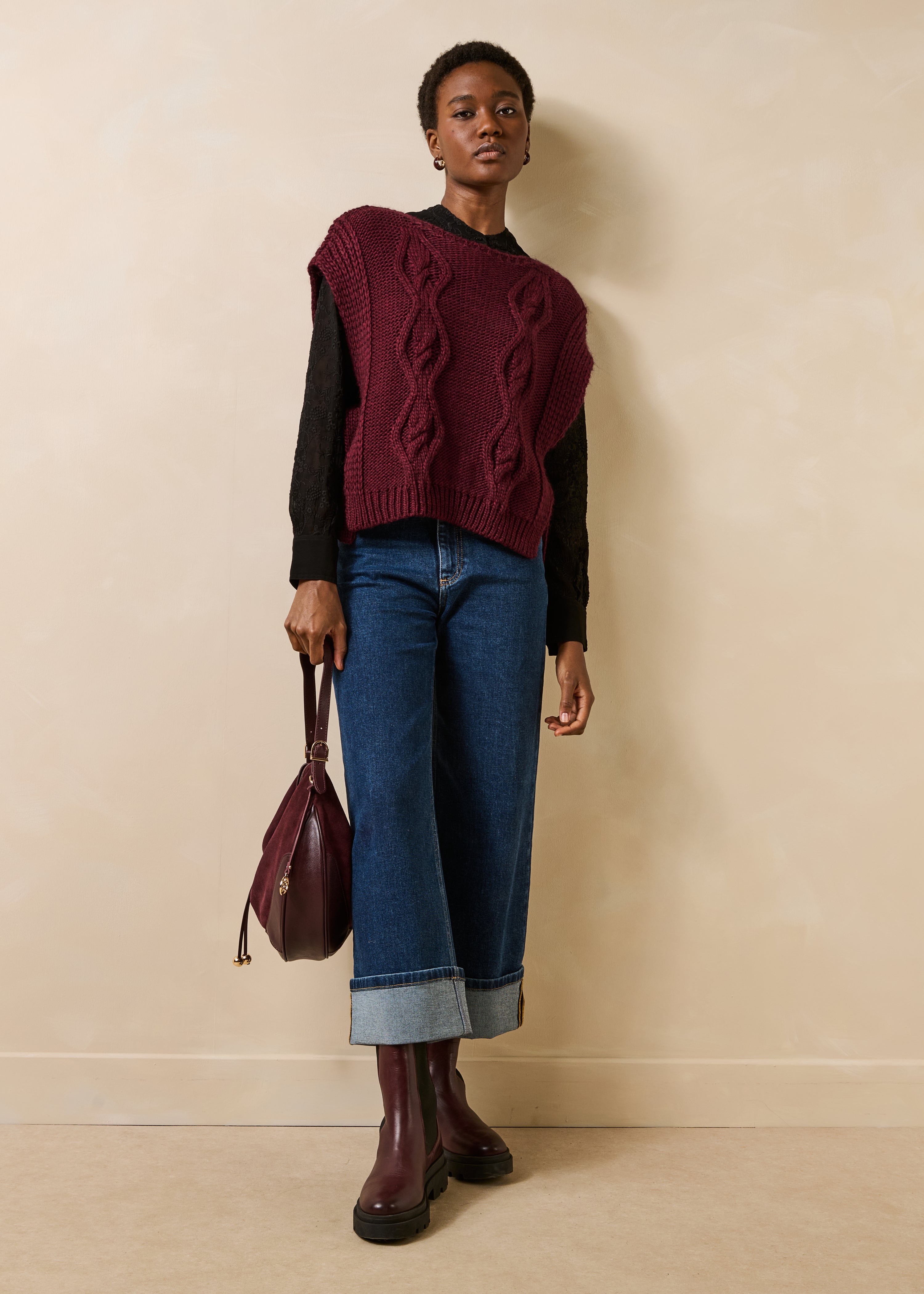 la-f-e-marabout-e-genri-pullover-bordeaux-kurzarm image 2
