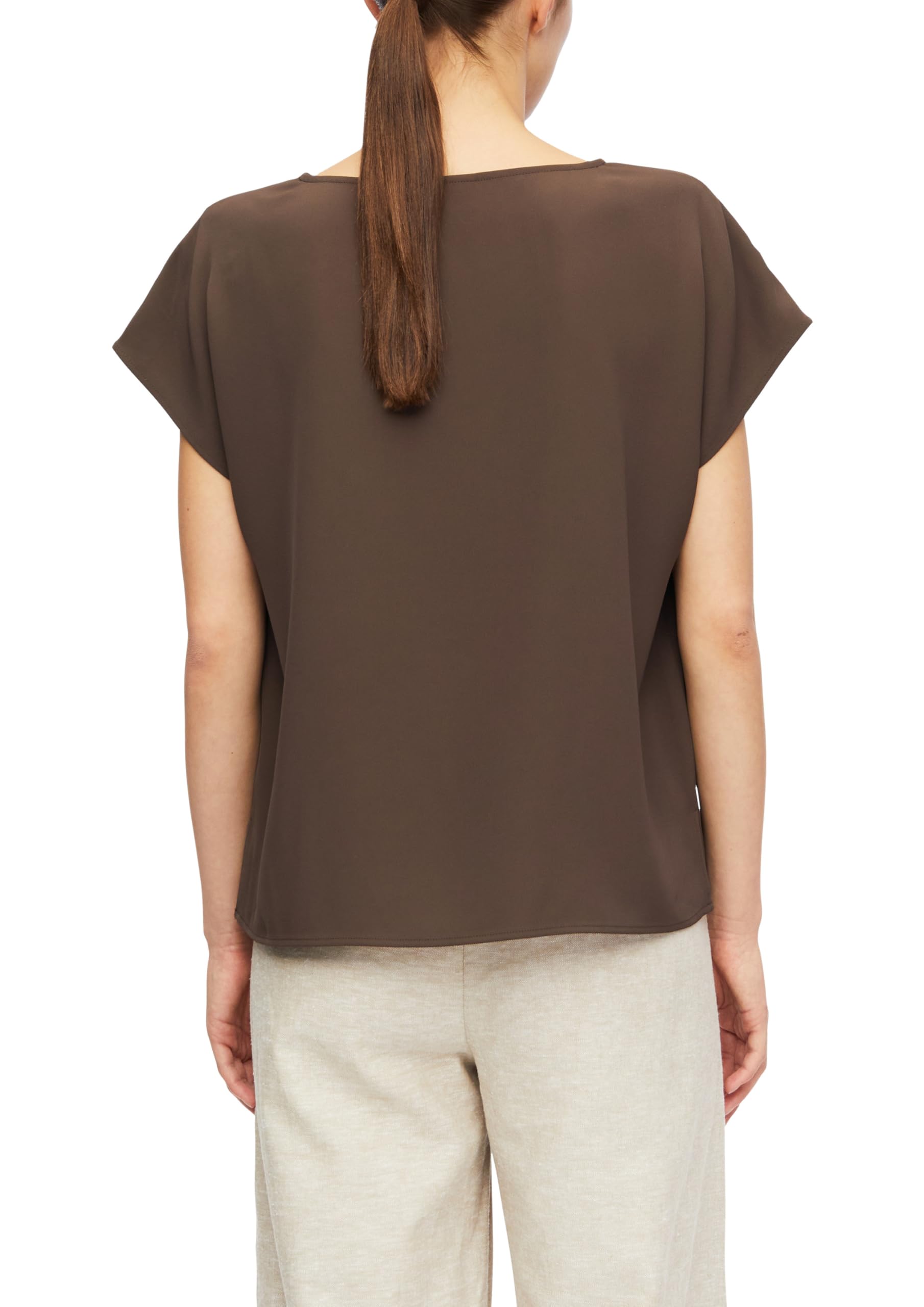 comma-blouses-bluse-kurzarm-rundhals-dunkelbraun-44 image 2