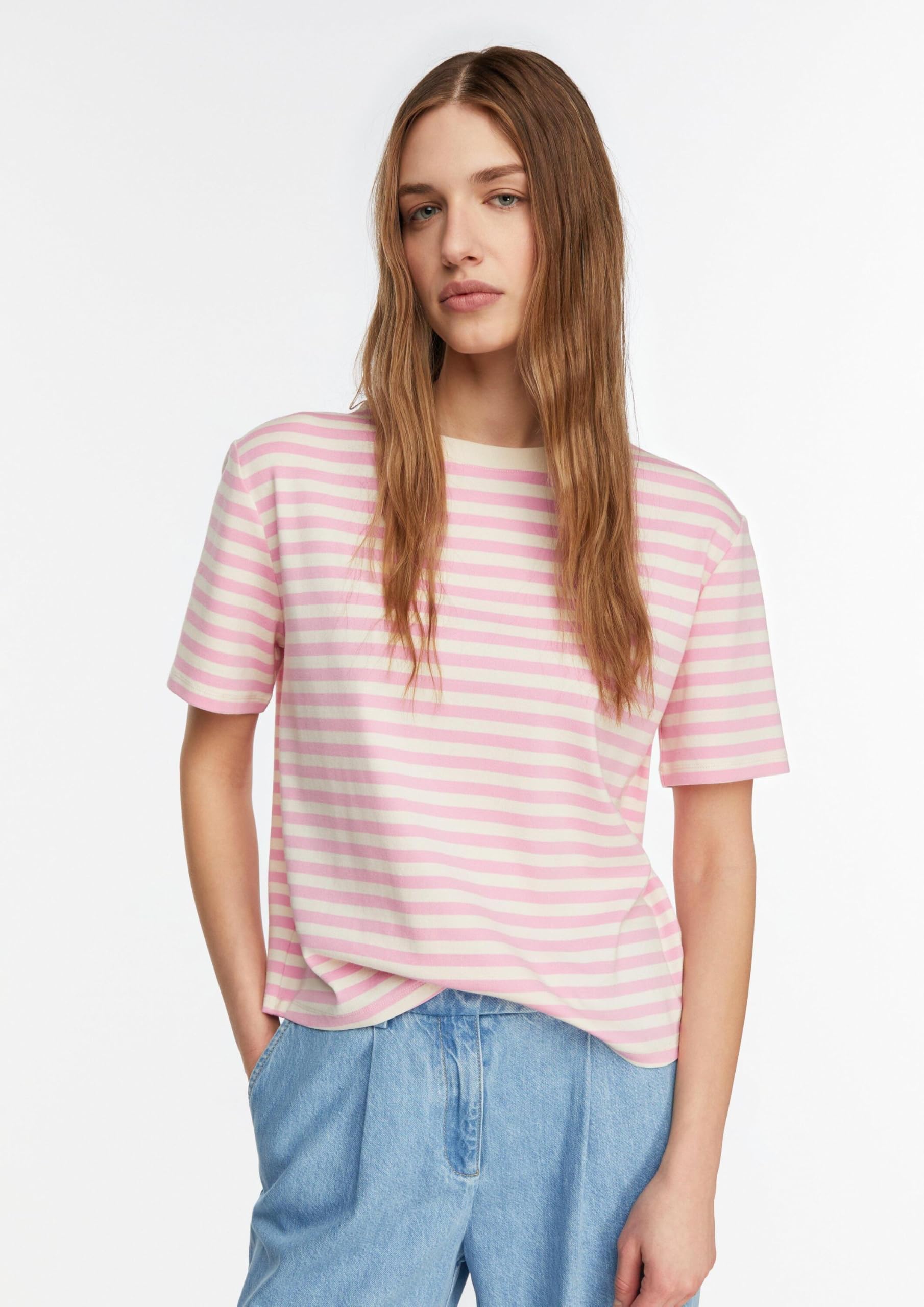 comma-t-shirt-regular-fit-streifen-rundhals-zartrosa image 6