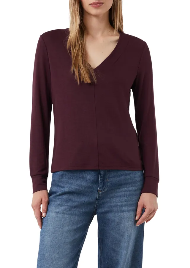 comma-langarmshirt-v-ausschnitt-shirt-gr-40-bordeaux-viskose image 1