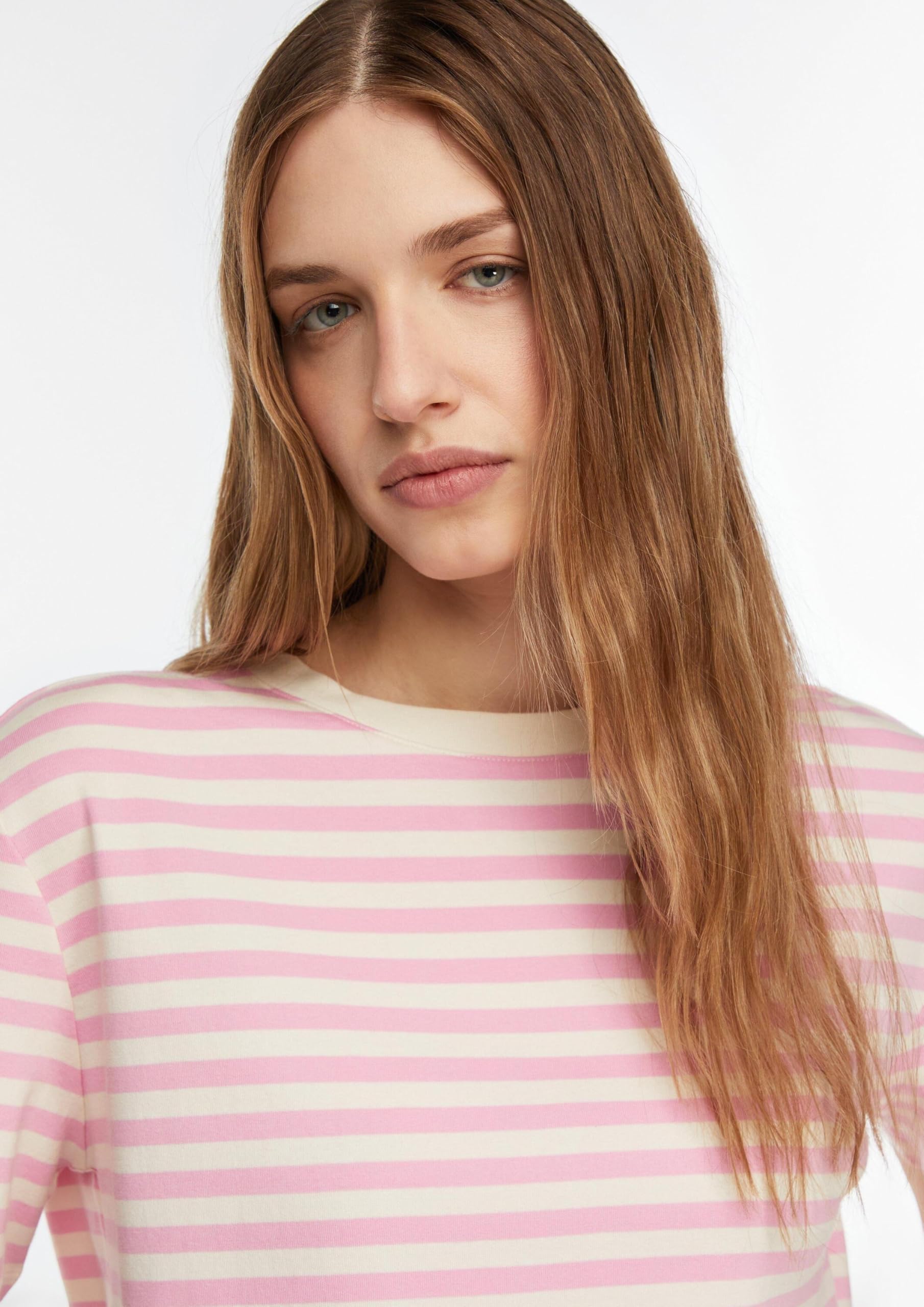 comma-t-shirt-regular-fit-streifen-rundhals-zartrosa image 3