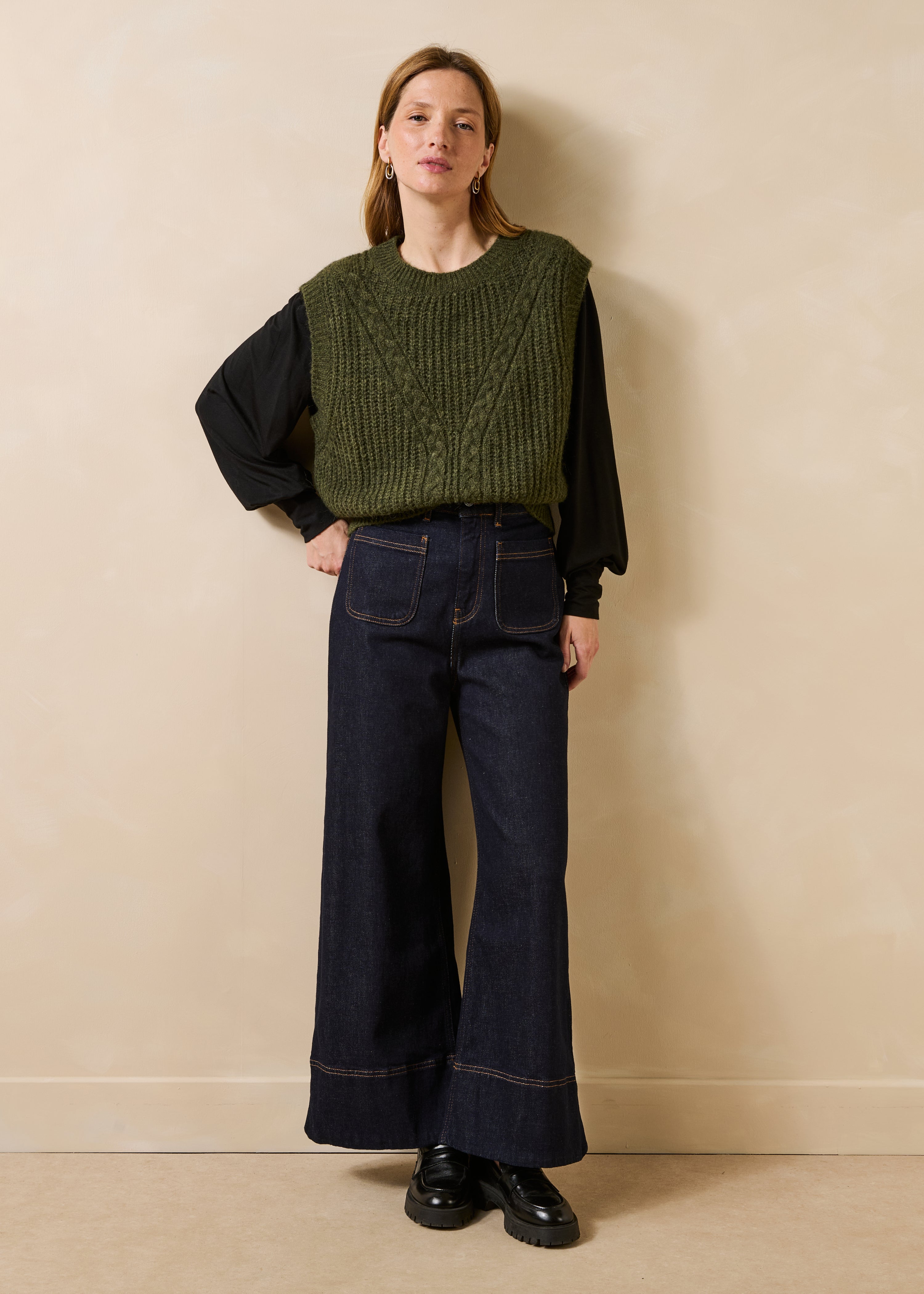 la-f-e-marabout-e-gabina-pullunder-khaki-zopf-strick image 2
